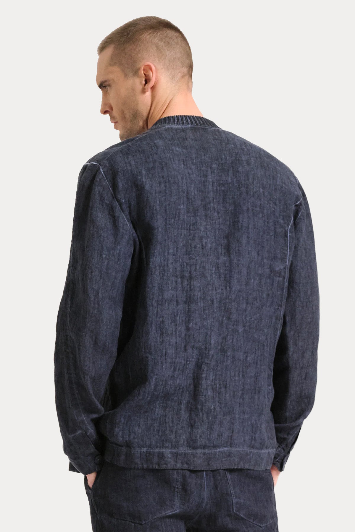 Transit Relaxed Fit Triko Detaylı Keten Ceket-Ceket-Libas
