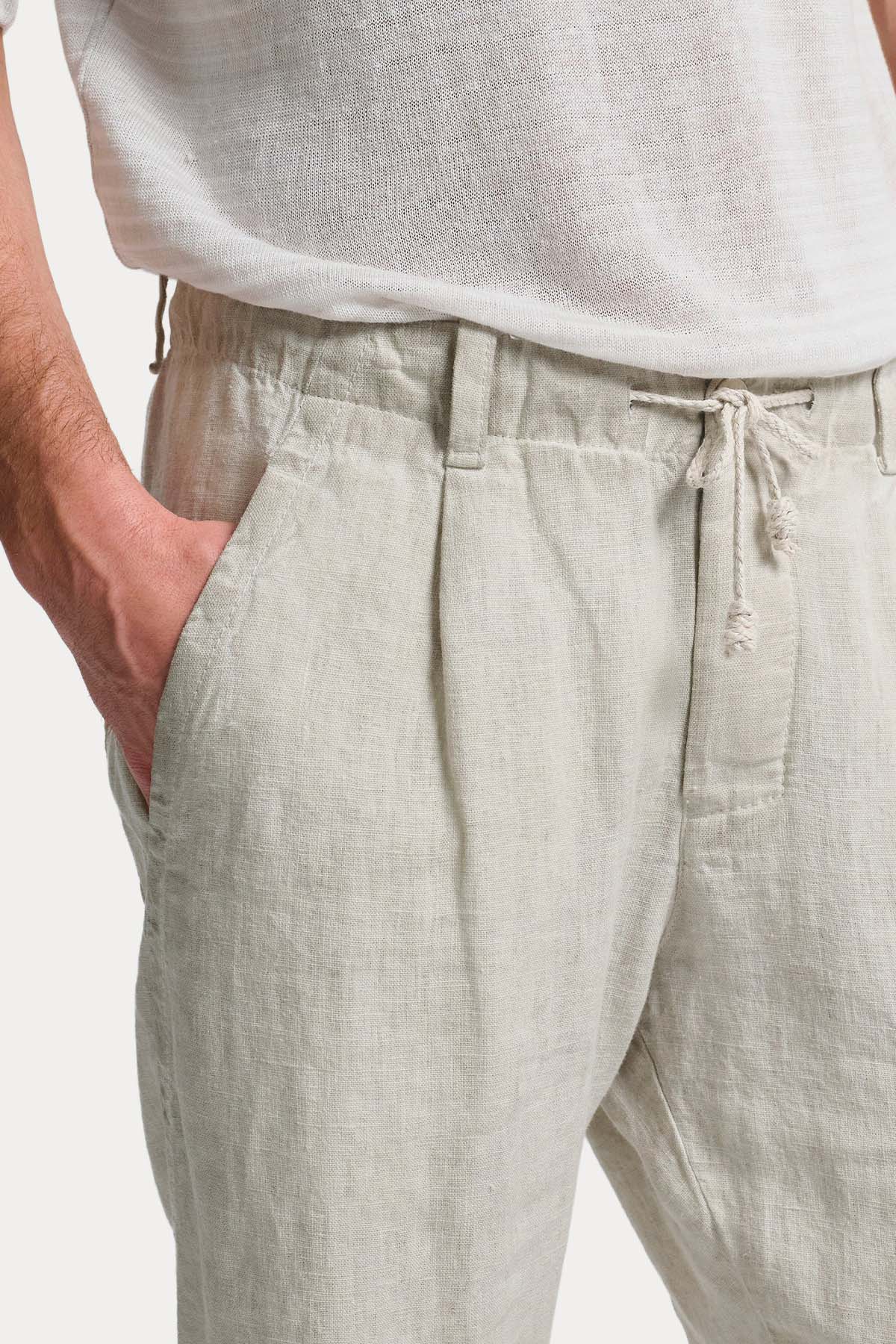 Transit Relaxed Fit Tek Pile Beli Lastikli Keten Pantolon-Pantolon-Libas