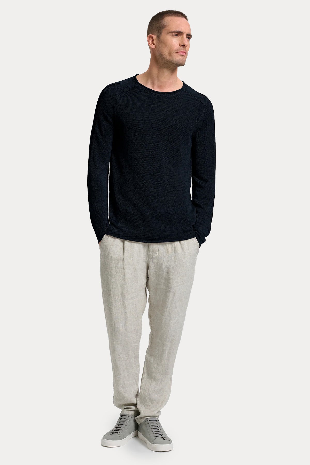 Transit Relaxed Fit İnce Örgü Keten Triko