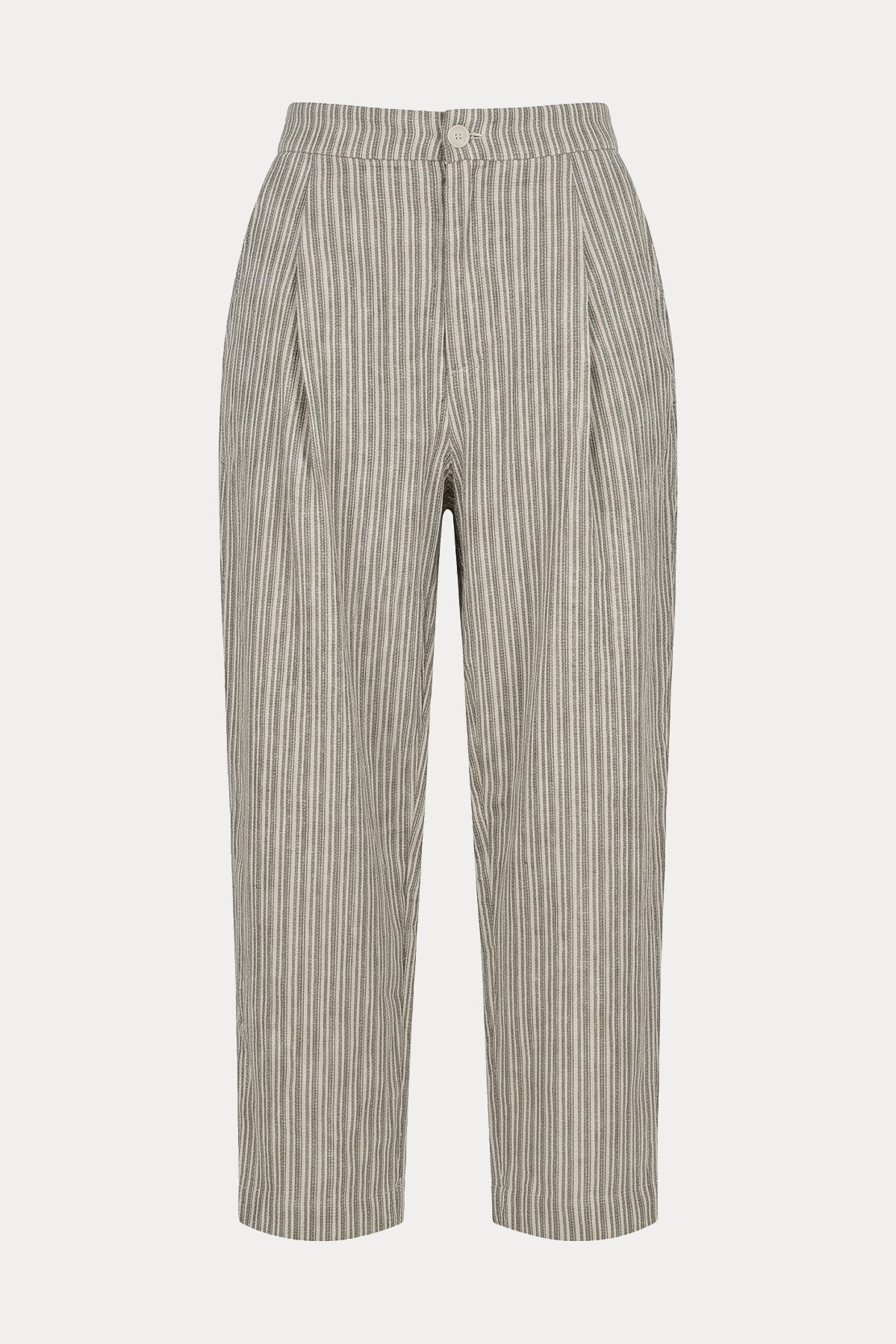 Transit Relaxed Fit Yüksek Bel Tek Pile Çizgili Pantolon