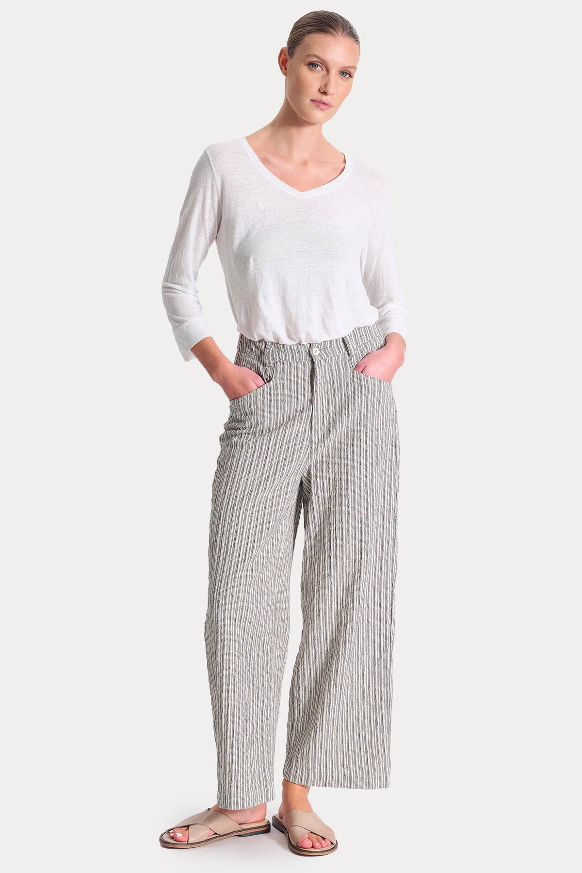 Transit Relaxed Fit Renkli Örgü Desenli Pantolon