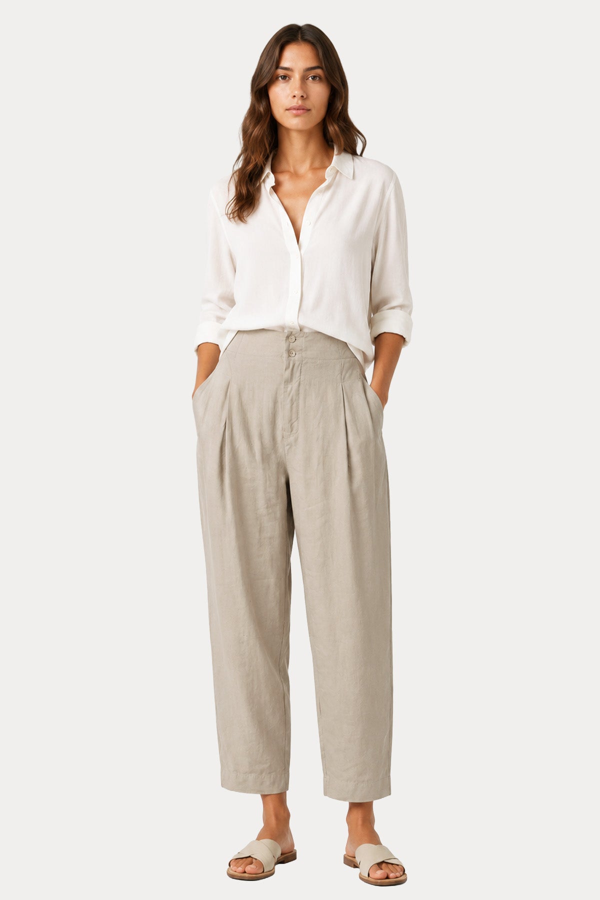 Transit Regular Fit Tek Pile Streç Keten Pantolon