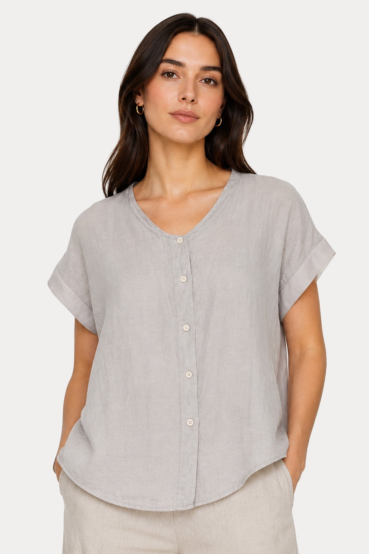 Transit Relaxed Fit Keten Bluz Gömlek