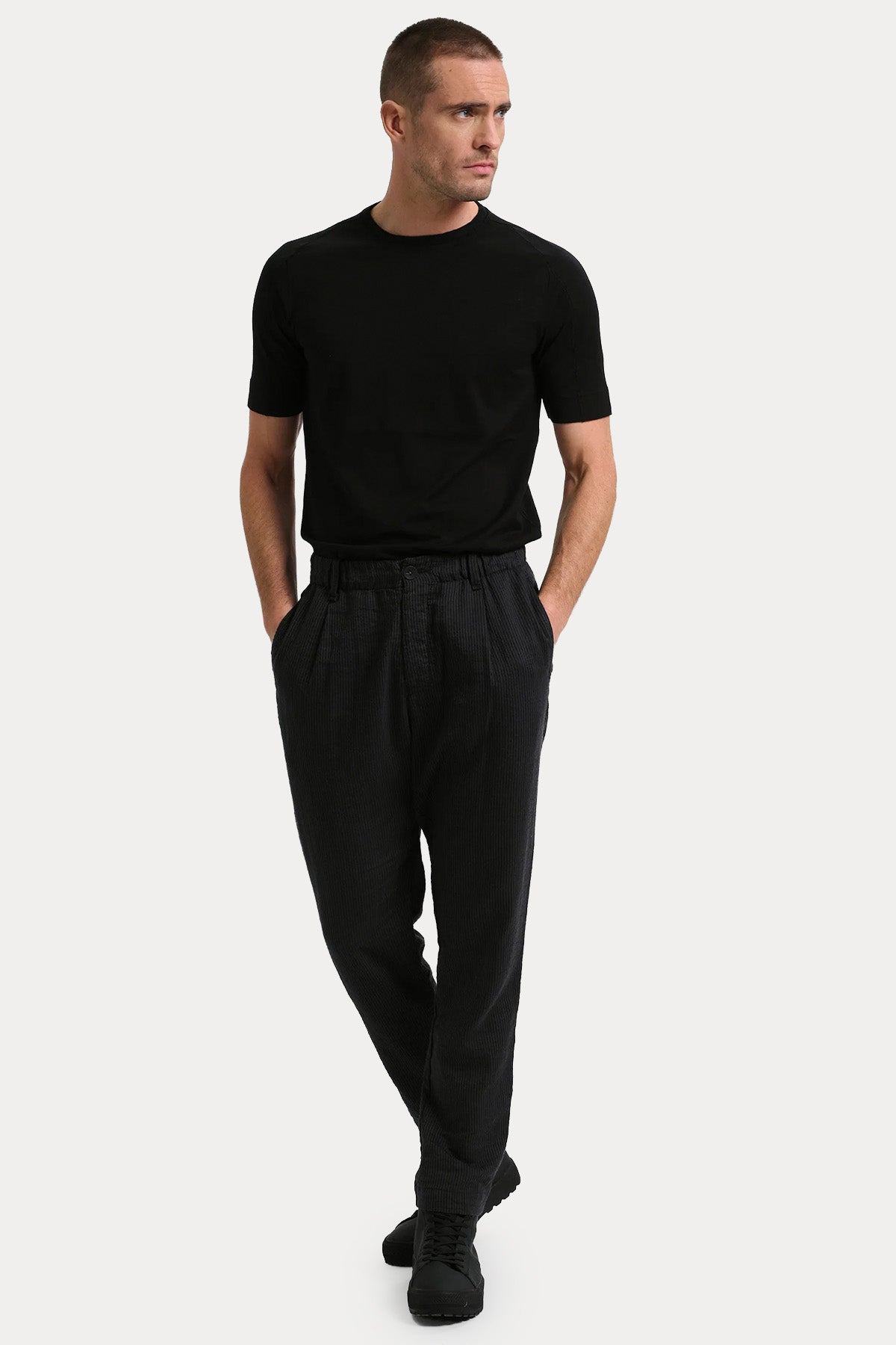 Transit Regular Fit Beli Lastikli Tek Pile Keten Pantolon-Pantolon-Libas