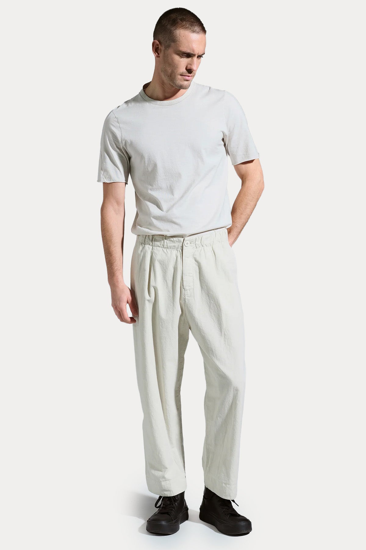 Transit Relaxed Fit Tek Pile Beli Lastikli Keten Pantolon-Pantolon-Libas