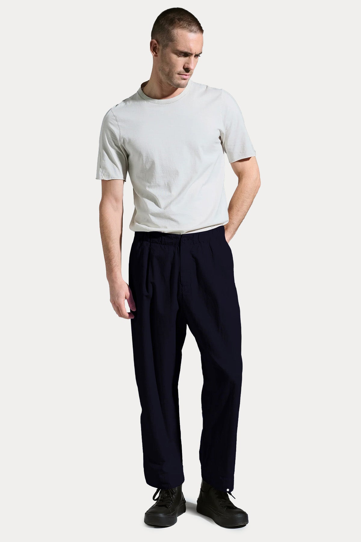 Transit Relaxed Fit Tek Pile Beli Lastikli Keten Pantolon-Pantolon-Libas