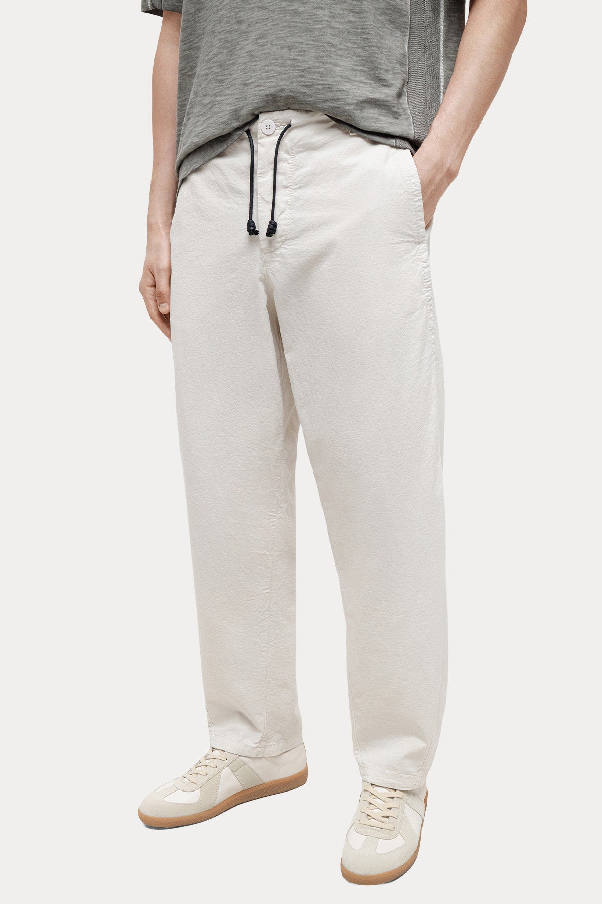 Transit Relaxed Fit Beli Lastikli Yandan Cepli Keten Pantolon-Pantolon-Libas