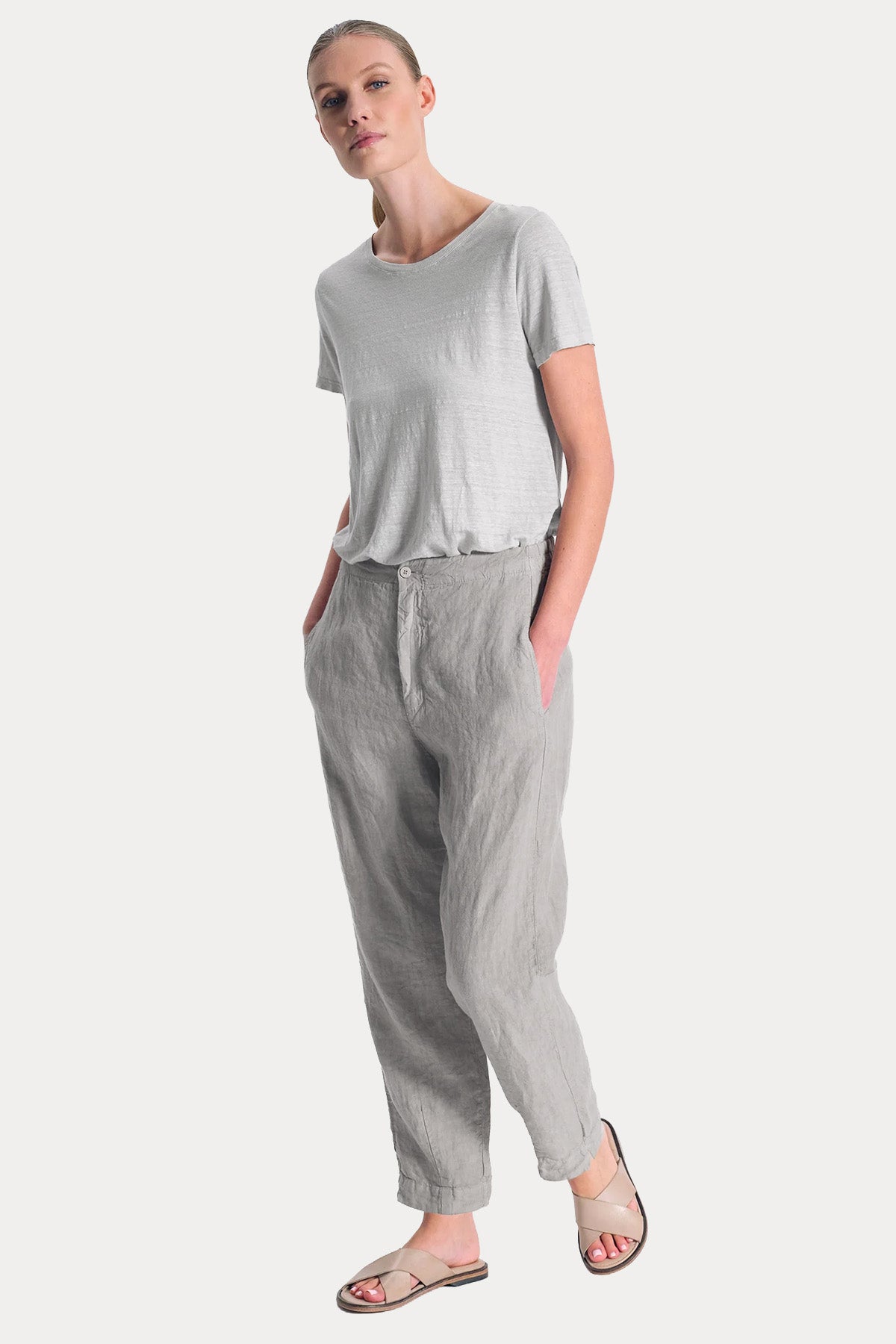 Transit Comfort Fit Beli Lastikli Keten Pantolon-Pantolon-Libas