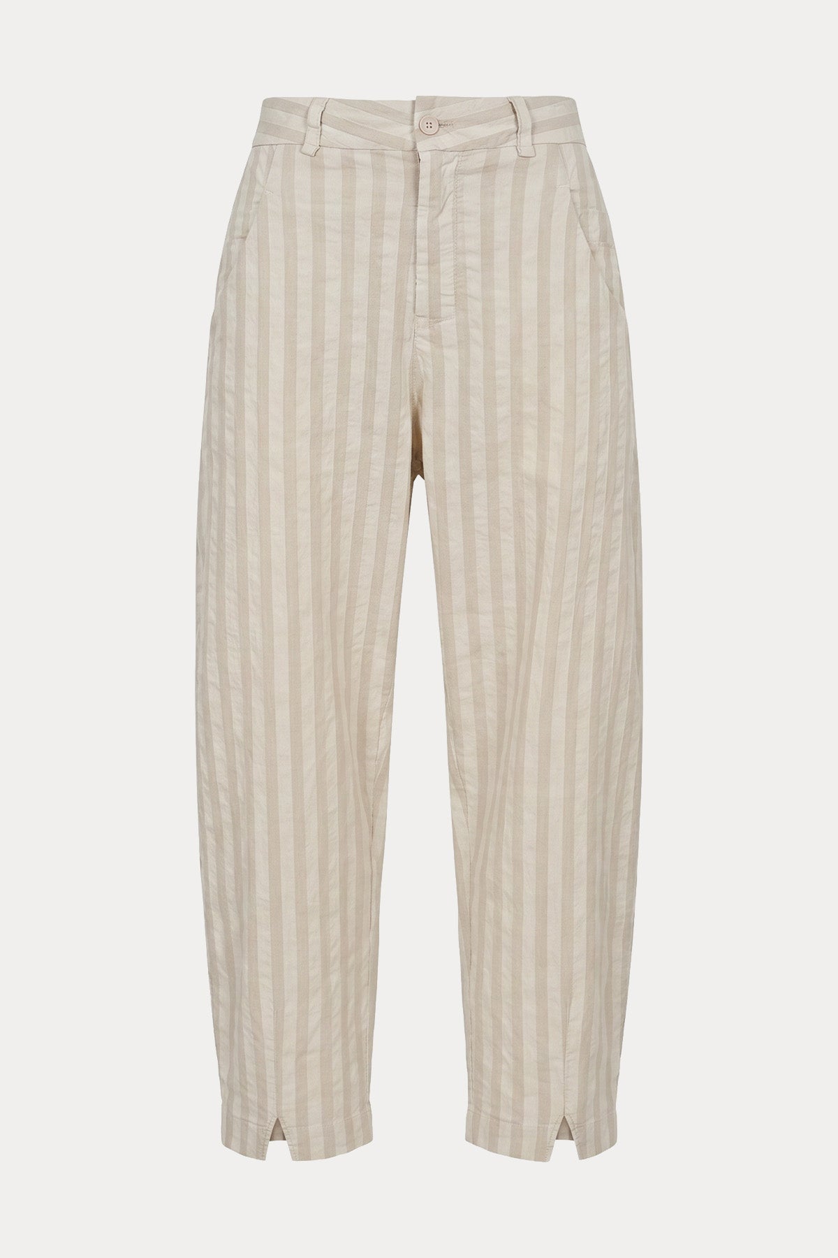 Transit Relaxed Fit Çizgili Streç Keten Pantolon