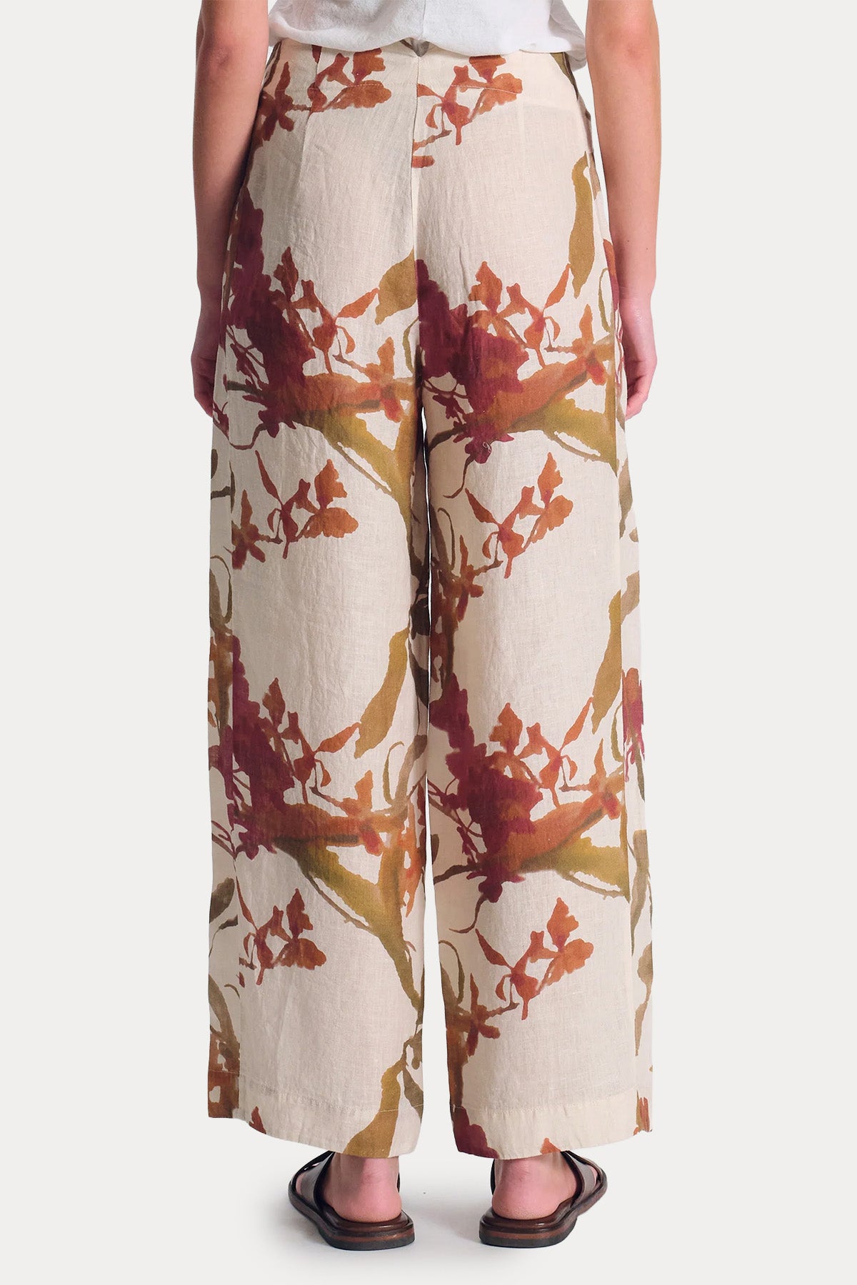 Transit Loose Fit Jakar Çiçek Desenli Keten Pantolon-Pantolon-Libas