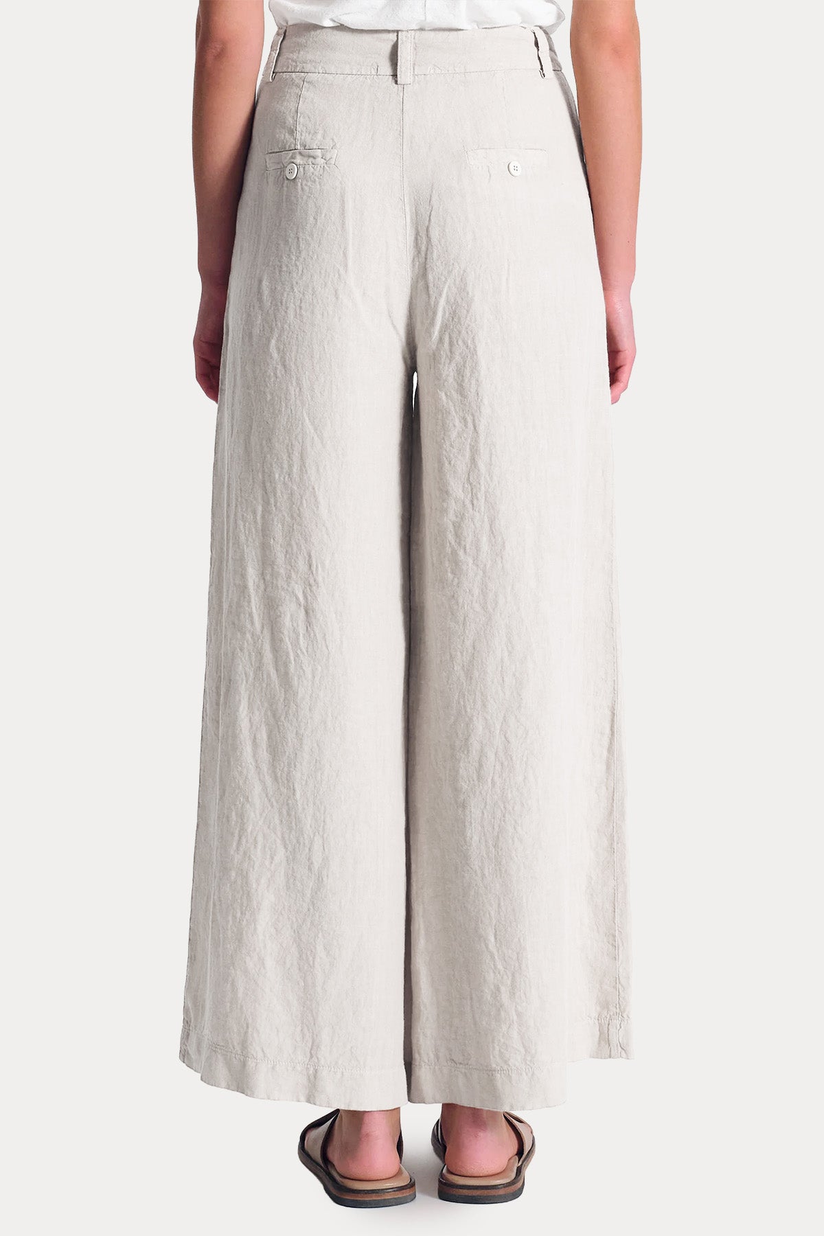 Transit Wide Leg Yüksek Belli Keten Pantolon-Pantolon-Libas