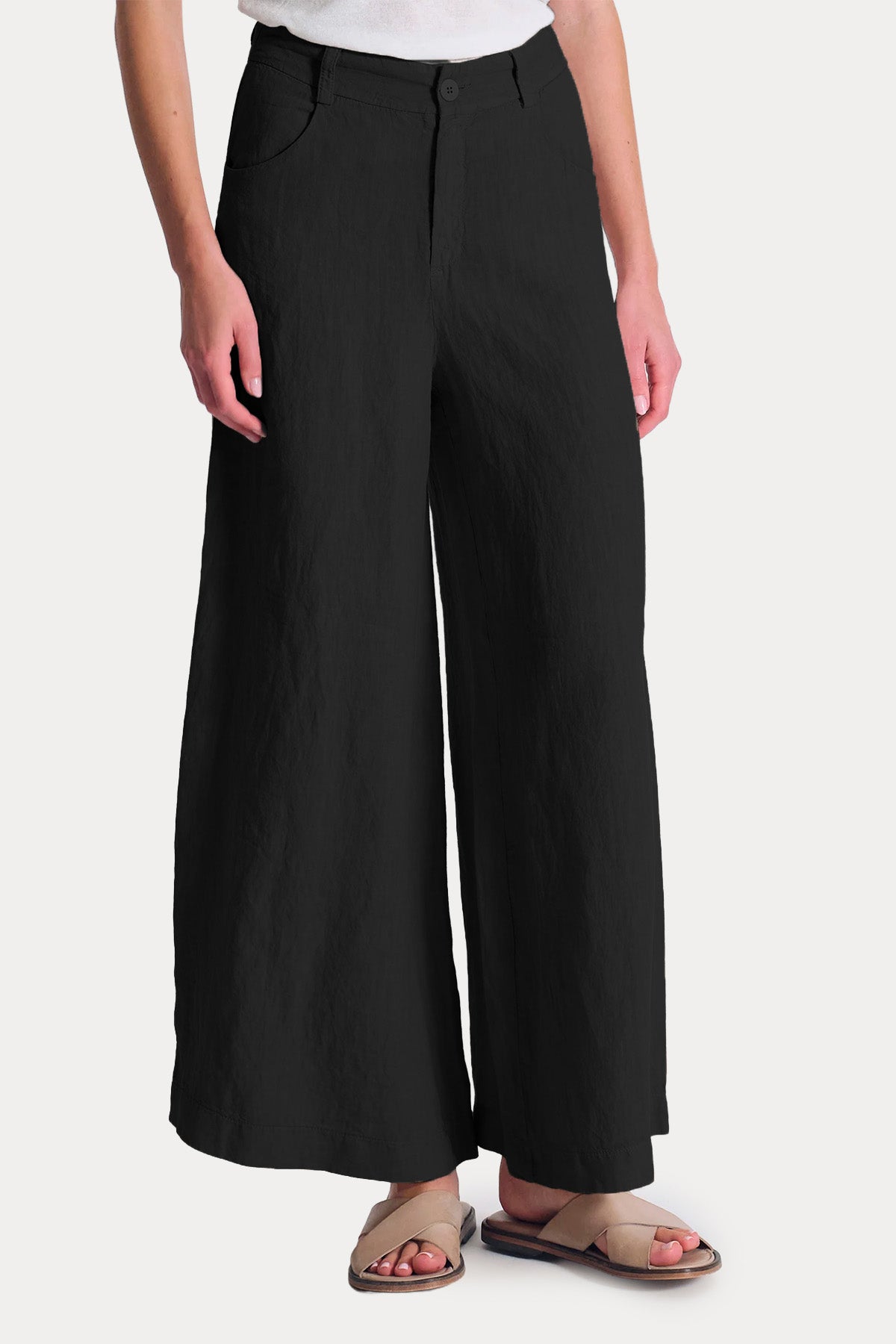 Transit Wide Leg Yüksek Belli Keten Pantolon-Pantolon-Libas
