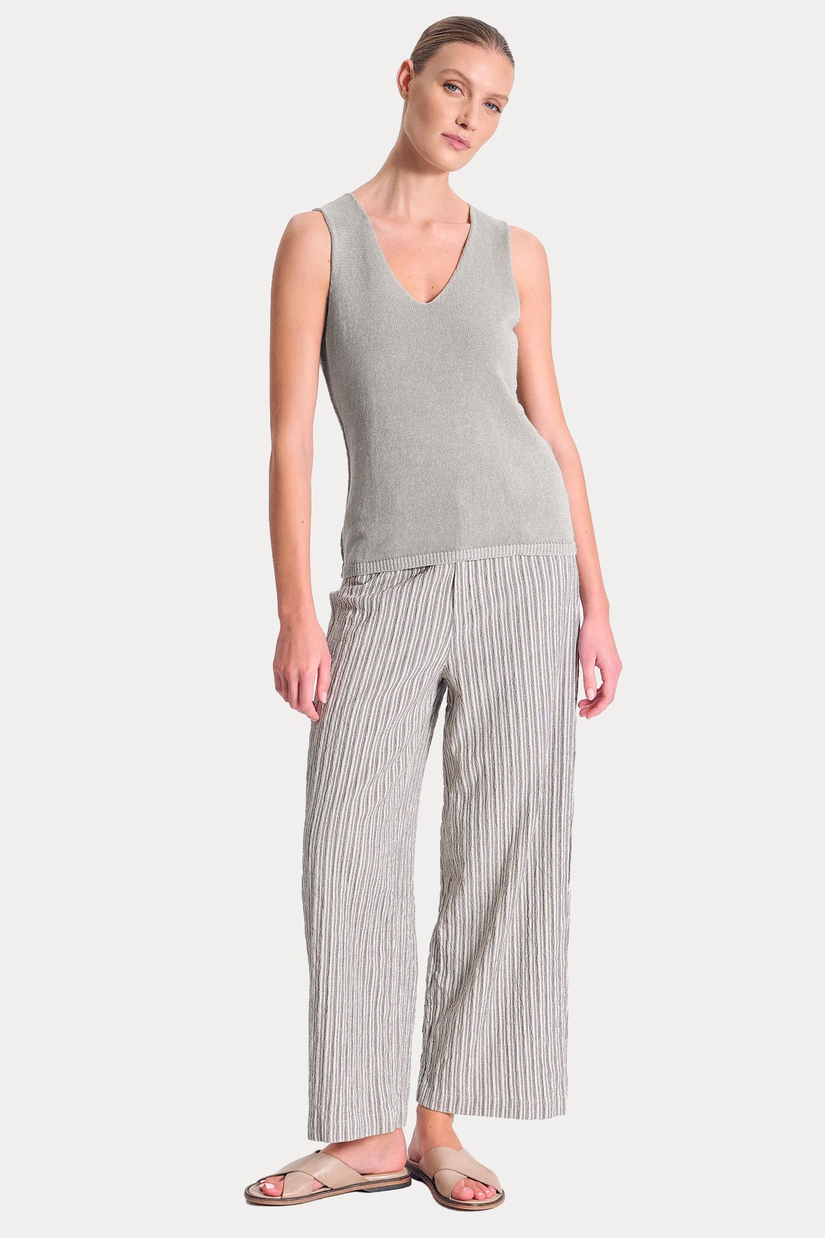 Transit Regular Fit V Yaka Keten Triko Bluz