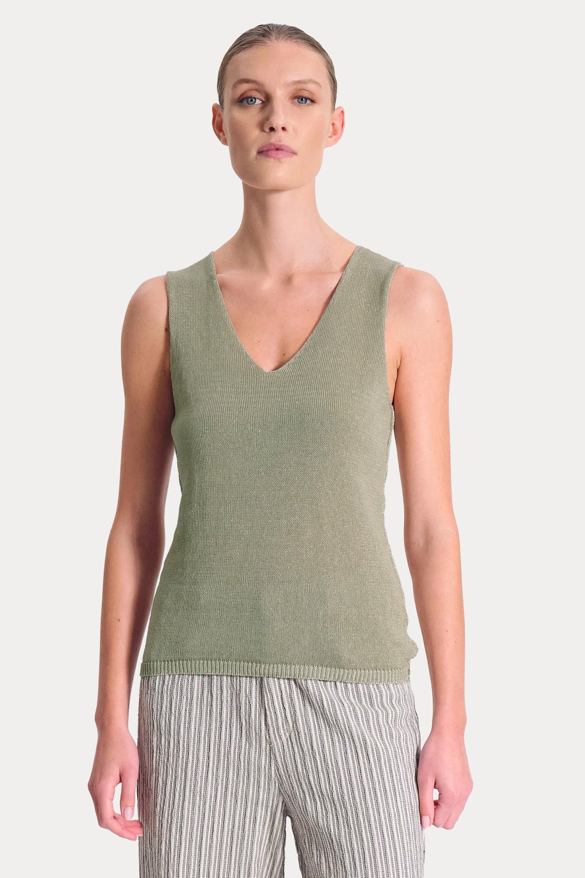 Transit Regular Fit V Yaka Keten Triko Bluz