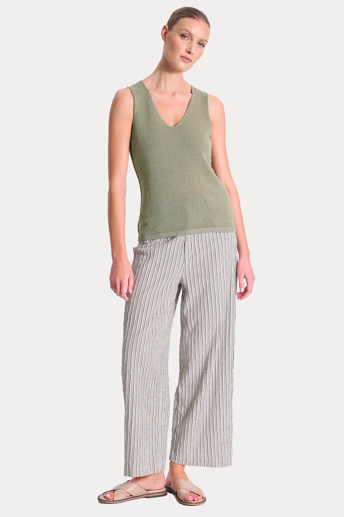 Transit Regular Fit V Yaka Keten Triko Bluz