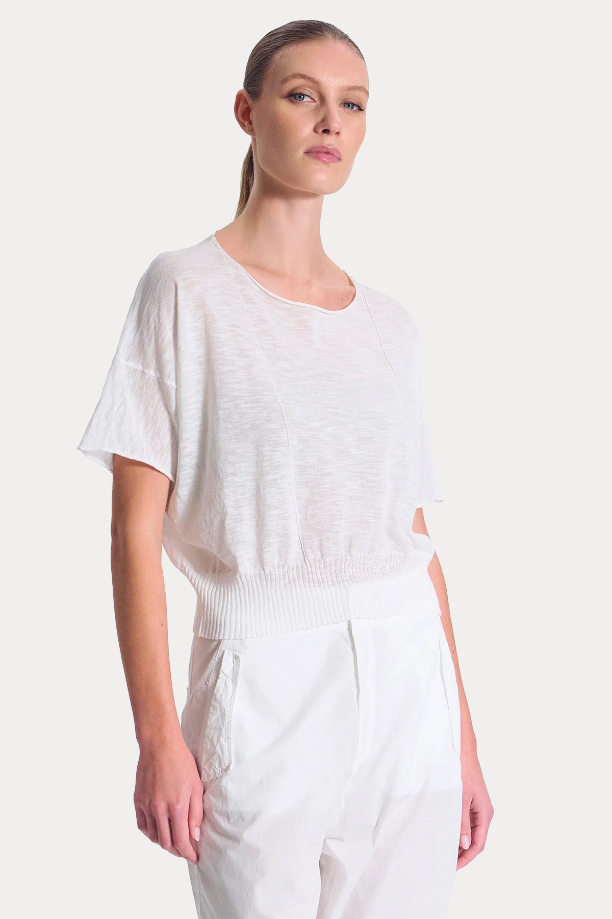 Transit Comfort Fit Slub Efektli Yuvarlak Yaka Bluz-Bluz-Libas