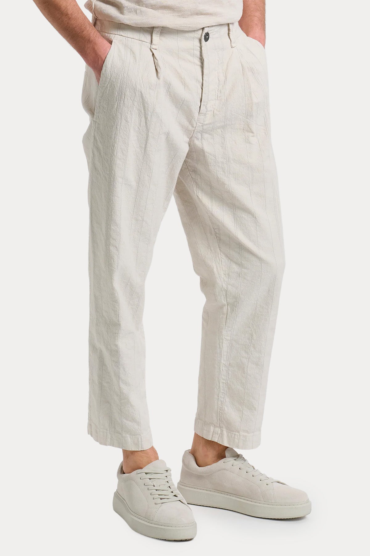 Transit Loose Fit Tek Pile Çizgili Pantolon-Pantolon-Libas