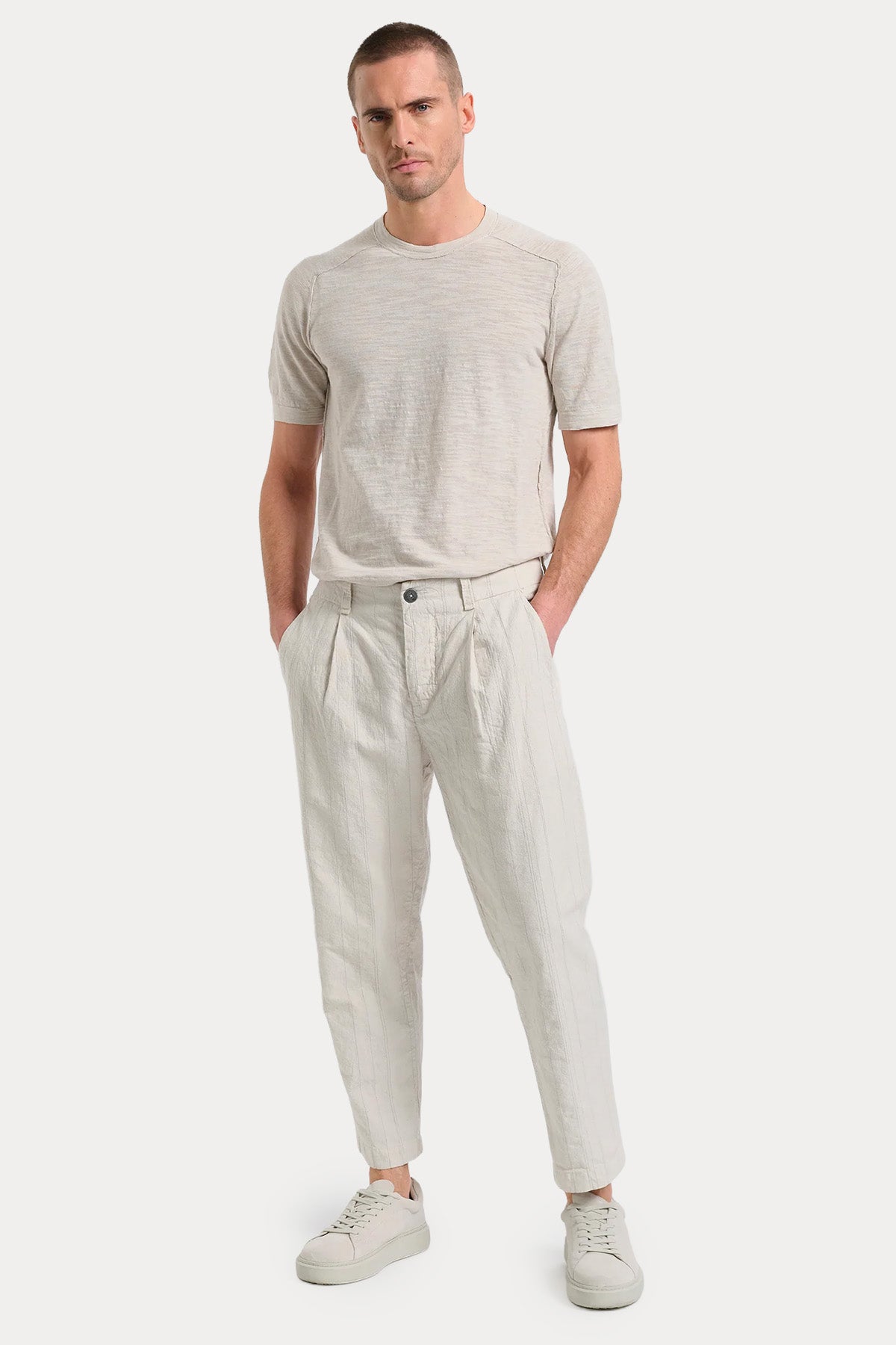 Transit Loose Fit Tek Pile Çizgili Pantolon-Pantolon-Libas