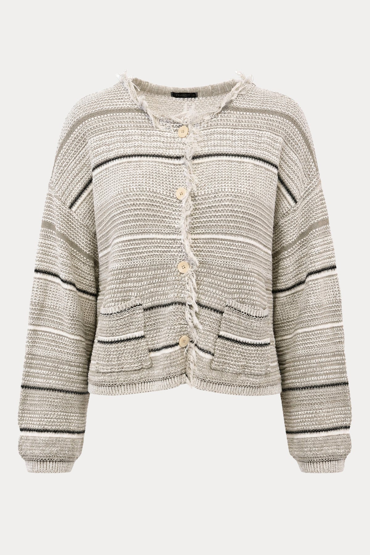 Transit Relaxed Fit Çizgili Keten Triko Ceket