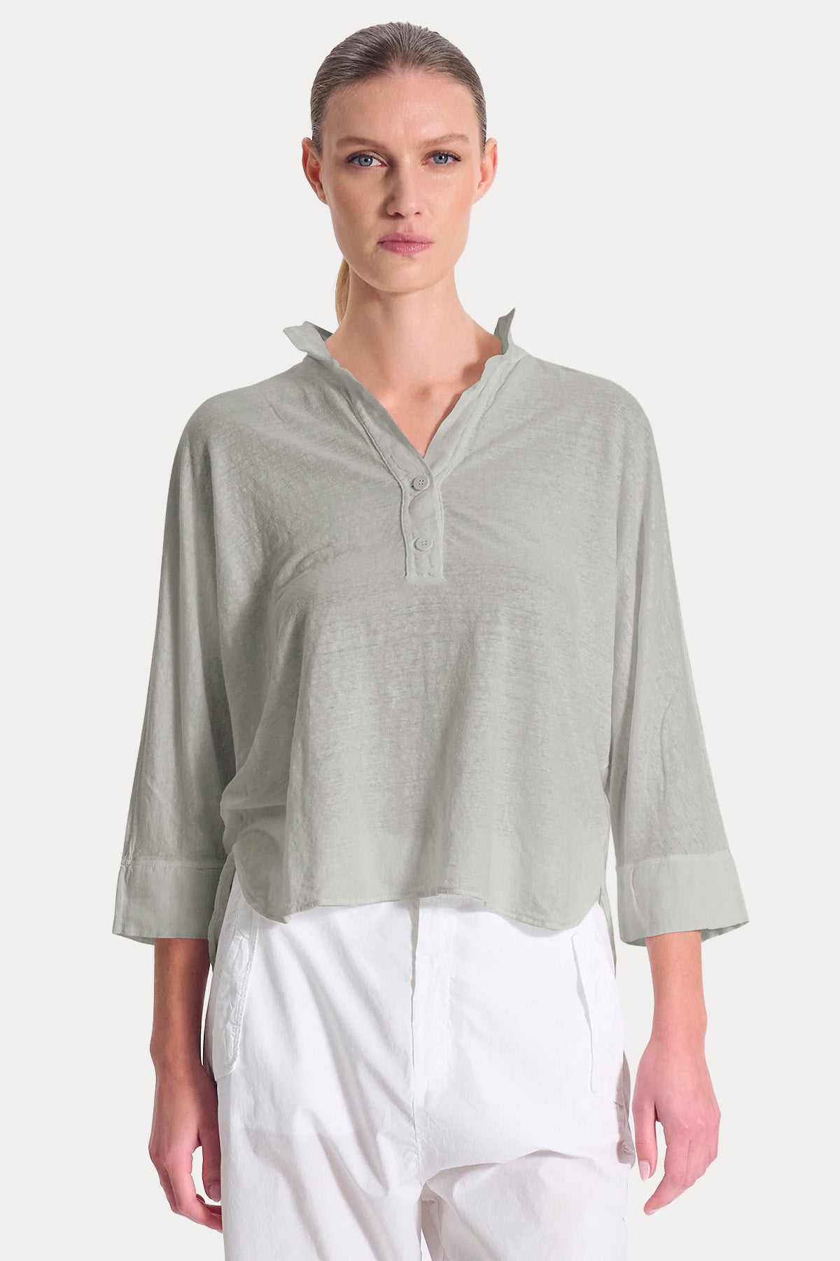 Transit Relaxed Fit Polo Yaka Keten Bluz-Bluz-Libas