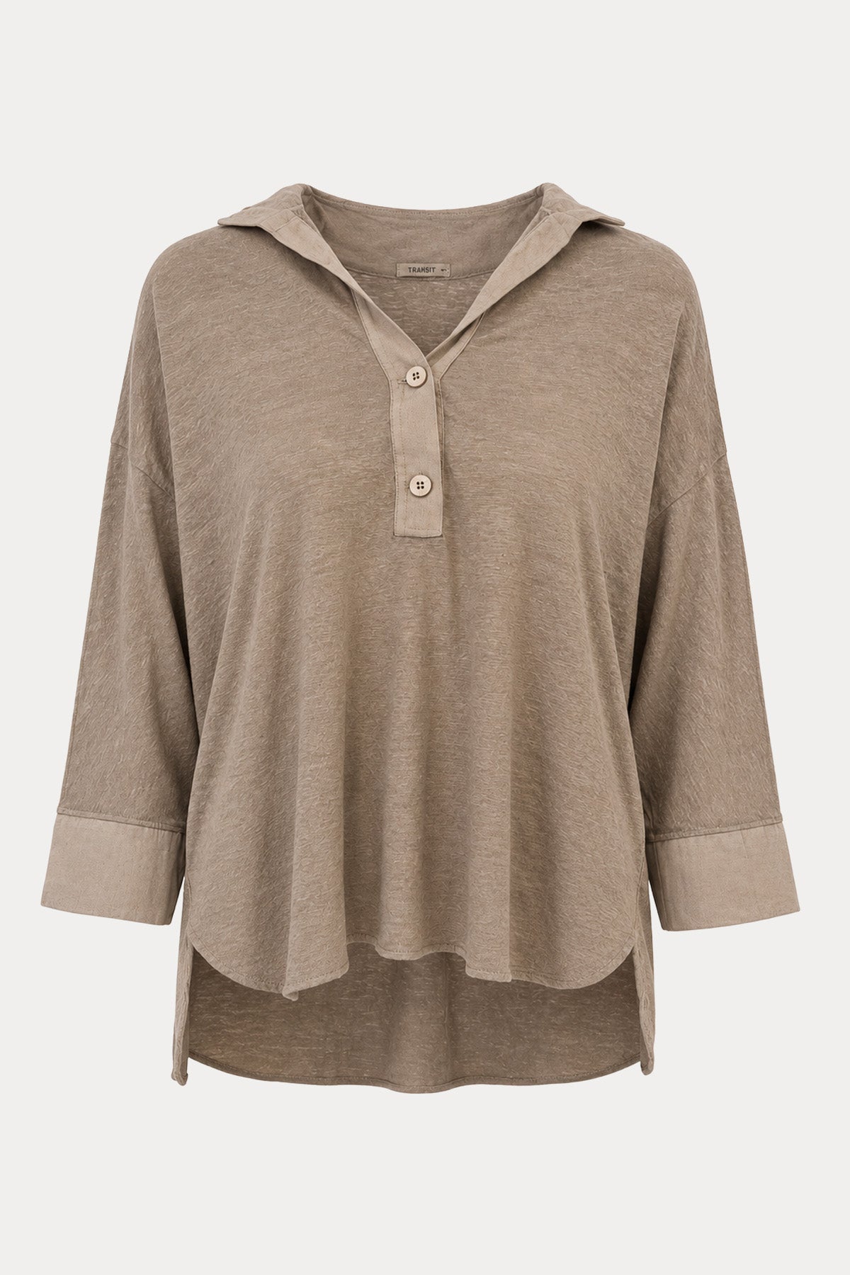 Transit Relaxed Fit Polo Yaka Keten Bluz