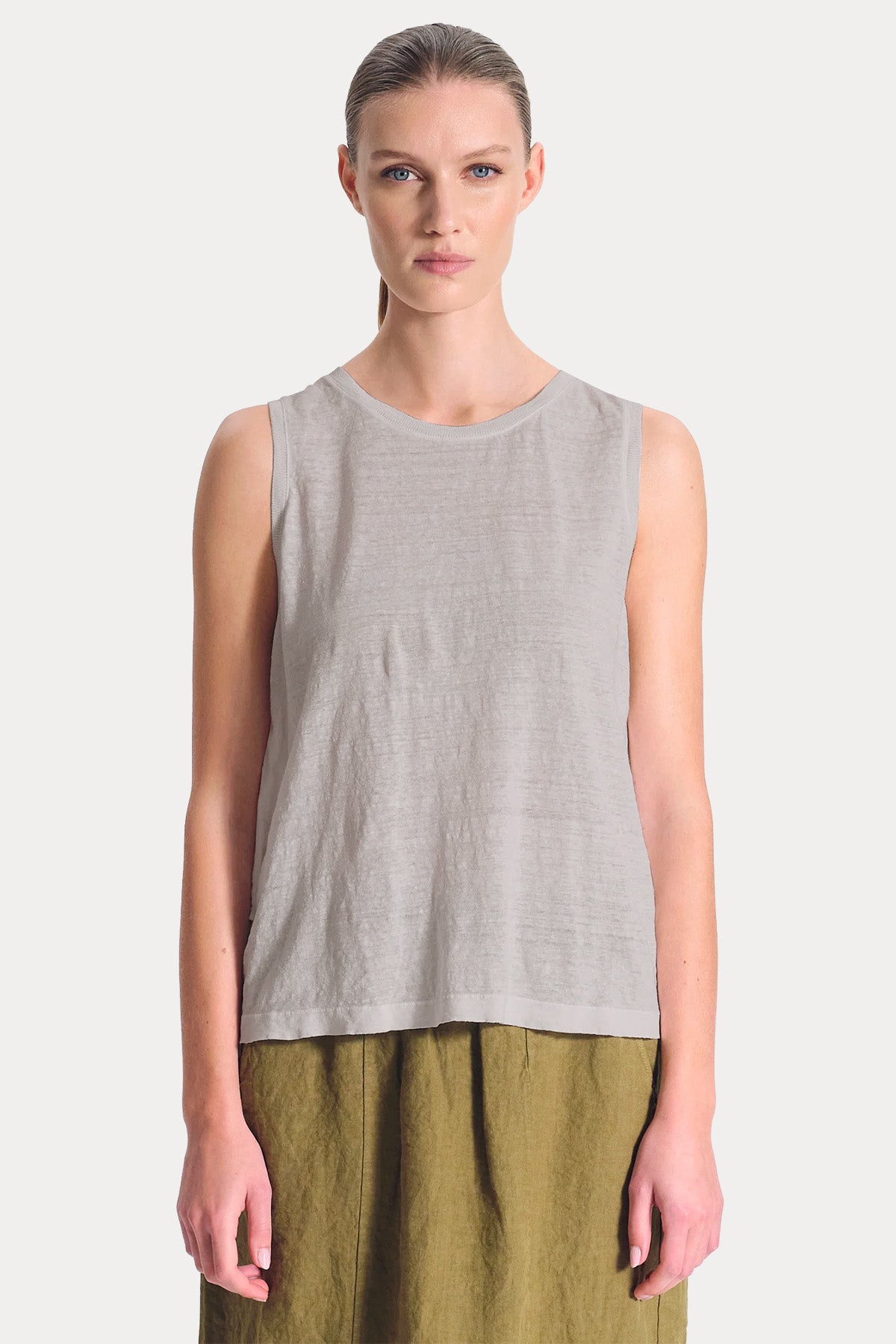 Transit Comfort Fit Yuvarlak Yaka Keten Bluz-Bluz-Libas