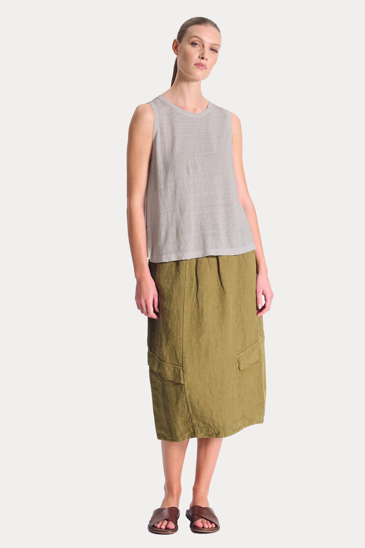 Transit Comfort Fit Yuvarlak Yaka Keten Bluz-Bluz-Libas