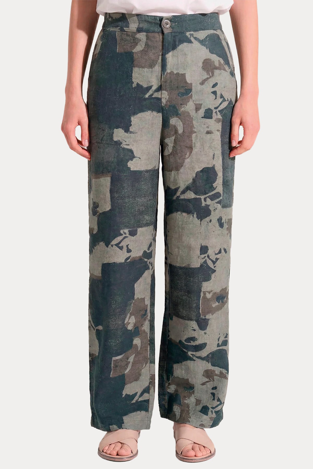 Transit Relaxed Fit Desenli Keten Pantolon-Pantolon-Libas