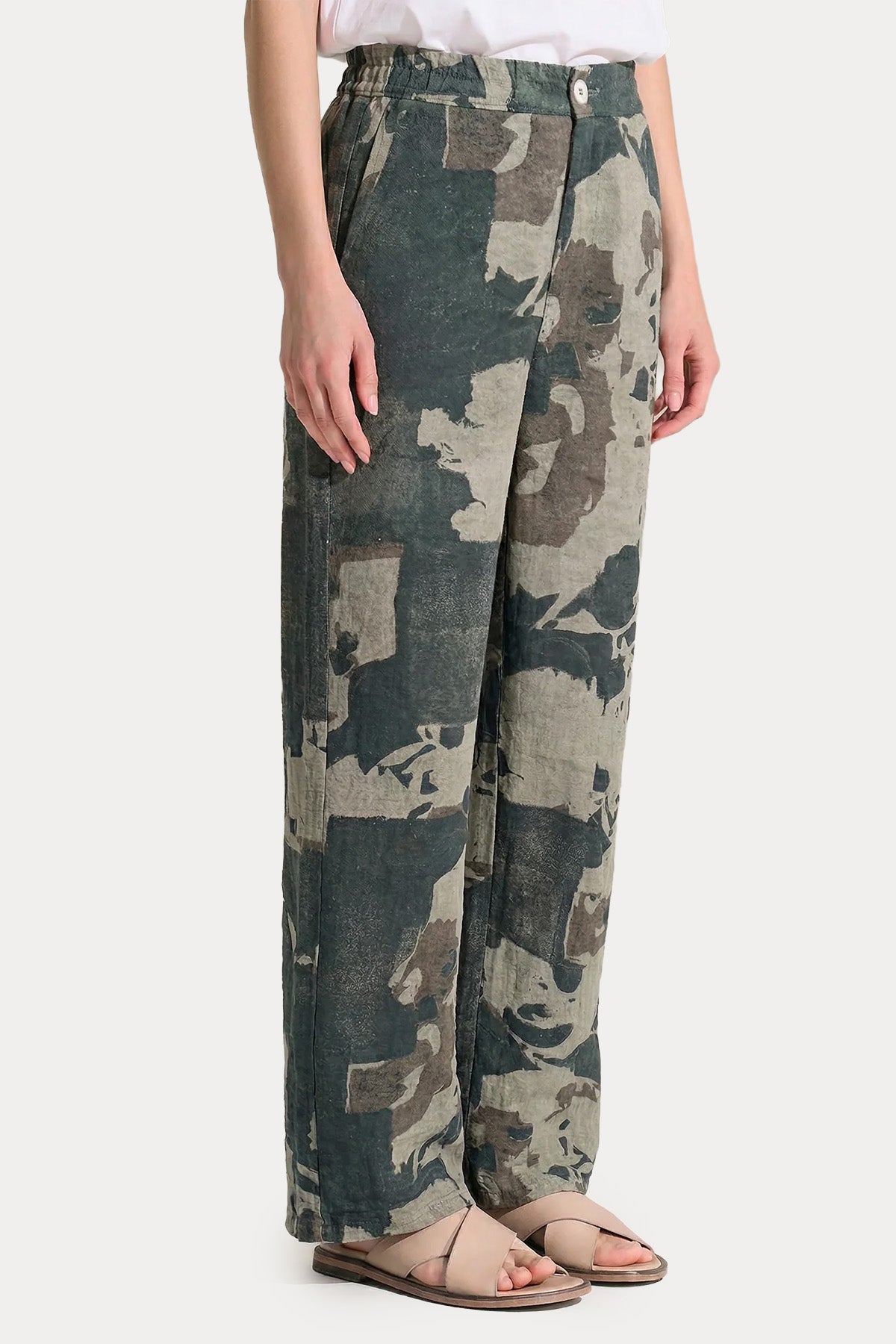 Transit Relaxed Fit Desenli Keten Pantolon-Pantolon-Libas