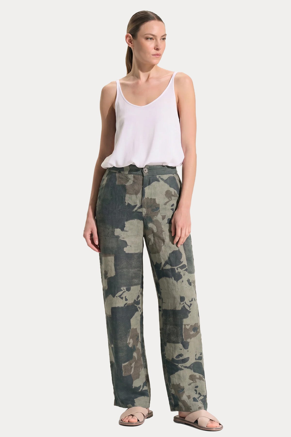 Transit Relaxed Fit Desenli Keten Pantolon-Pantolon-Libas