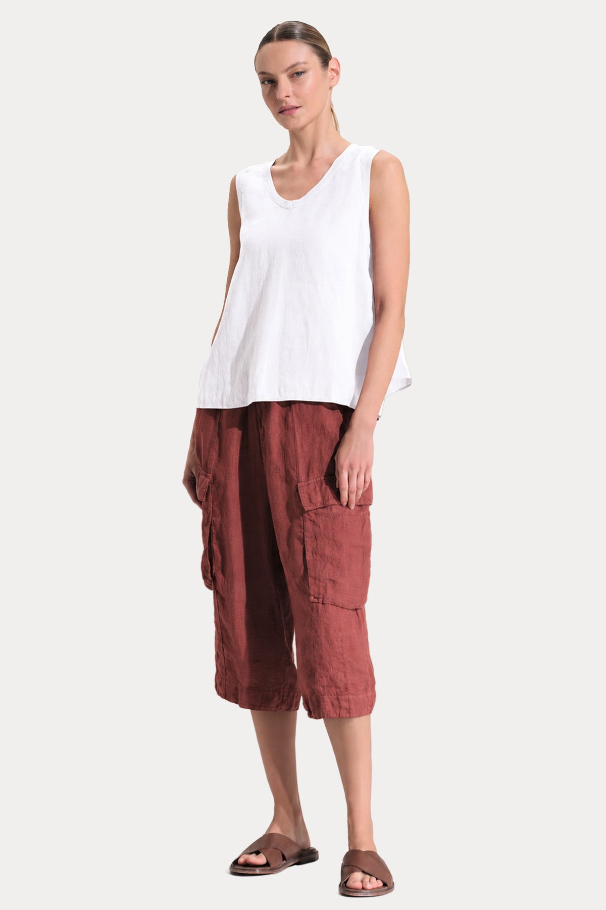 Transit Comfort Fit V Yaka Keten Bluz