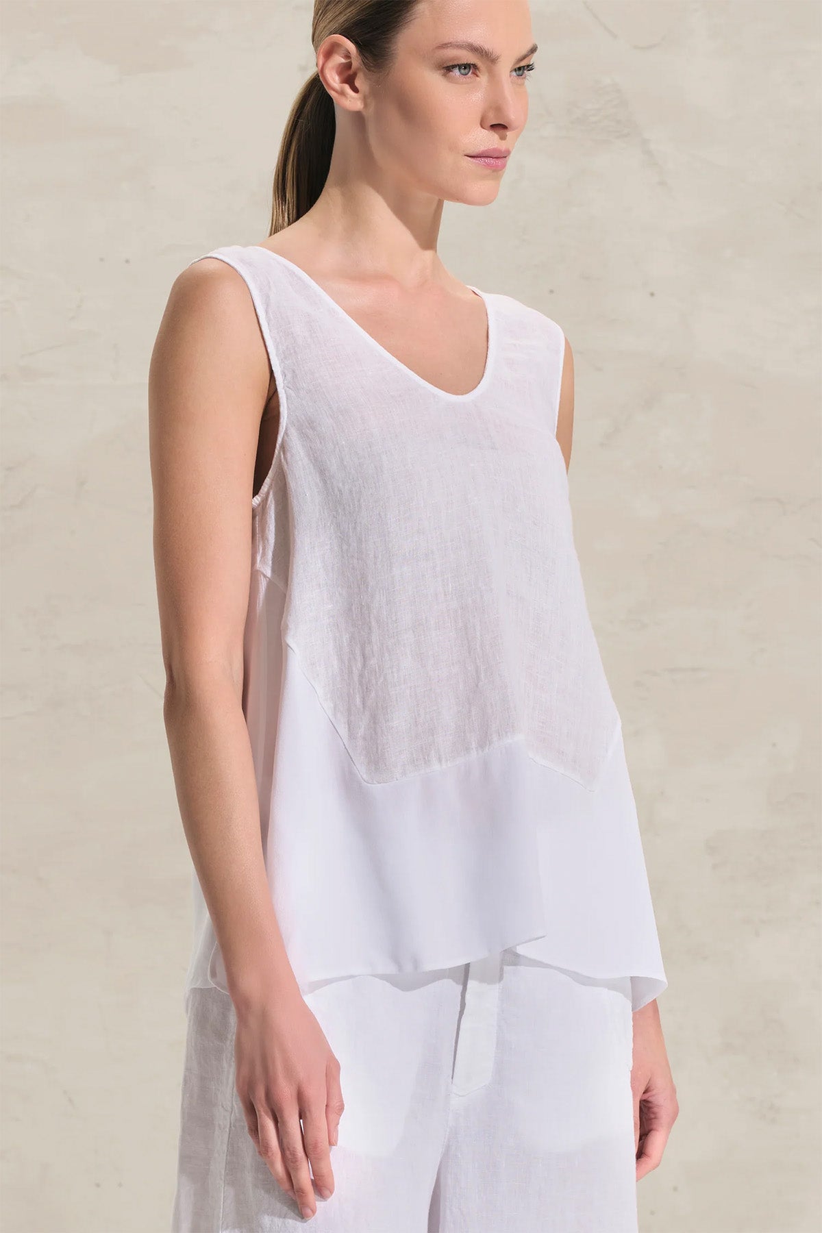 Transit Comfort Fit V Yaka Keten Bluz