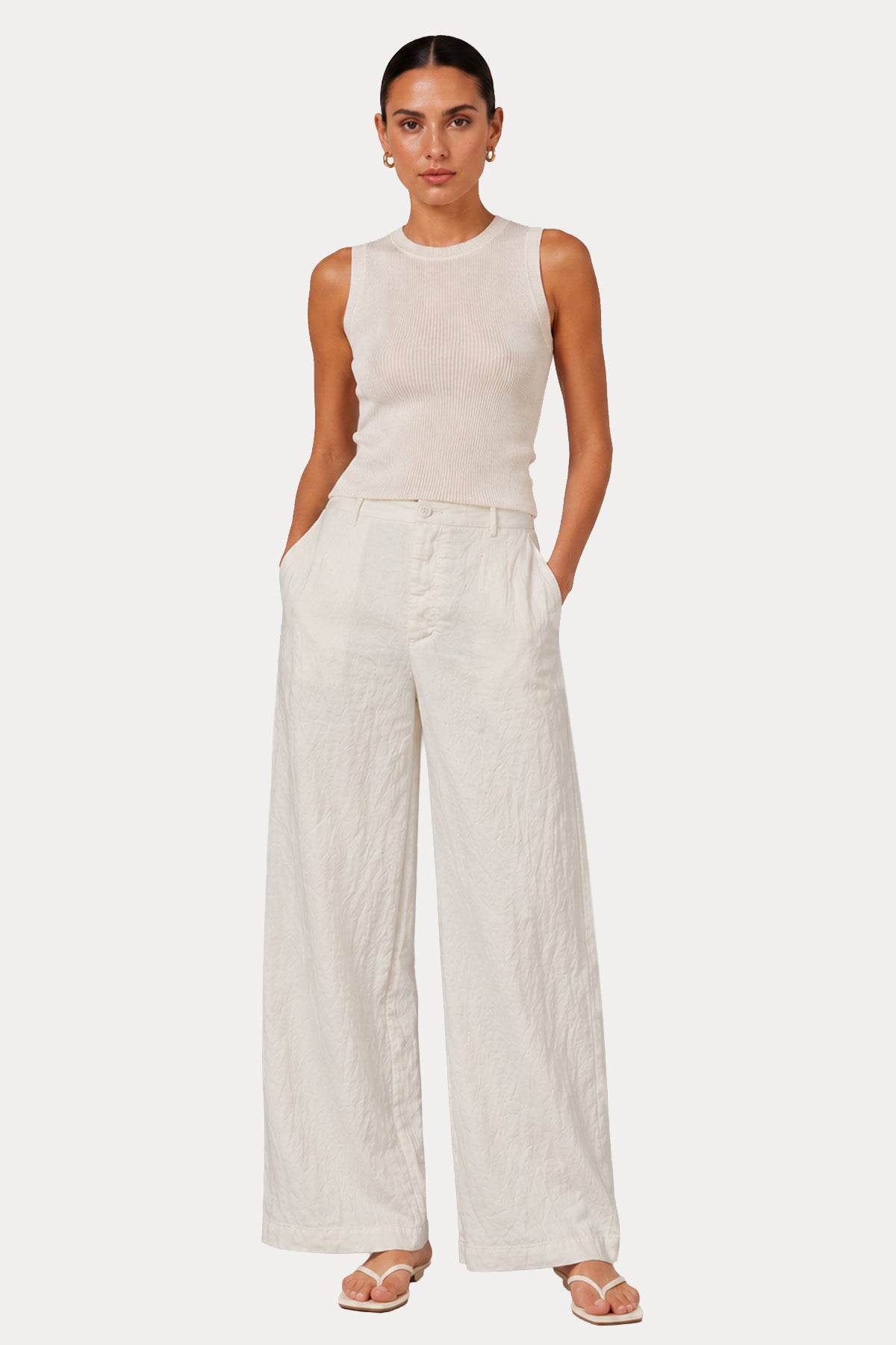 Transit Relaxed Fit Beli Lastikli Keten Pantolon