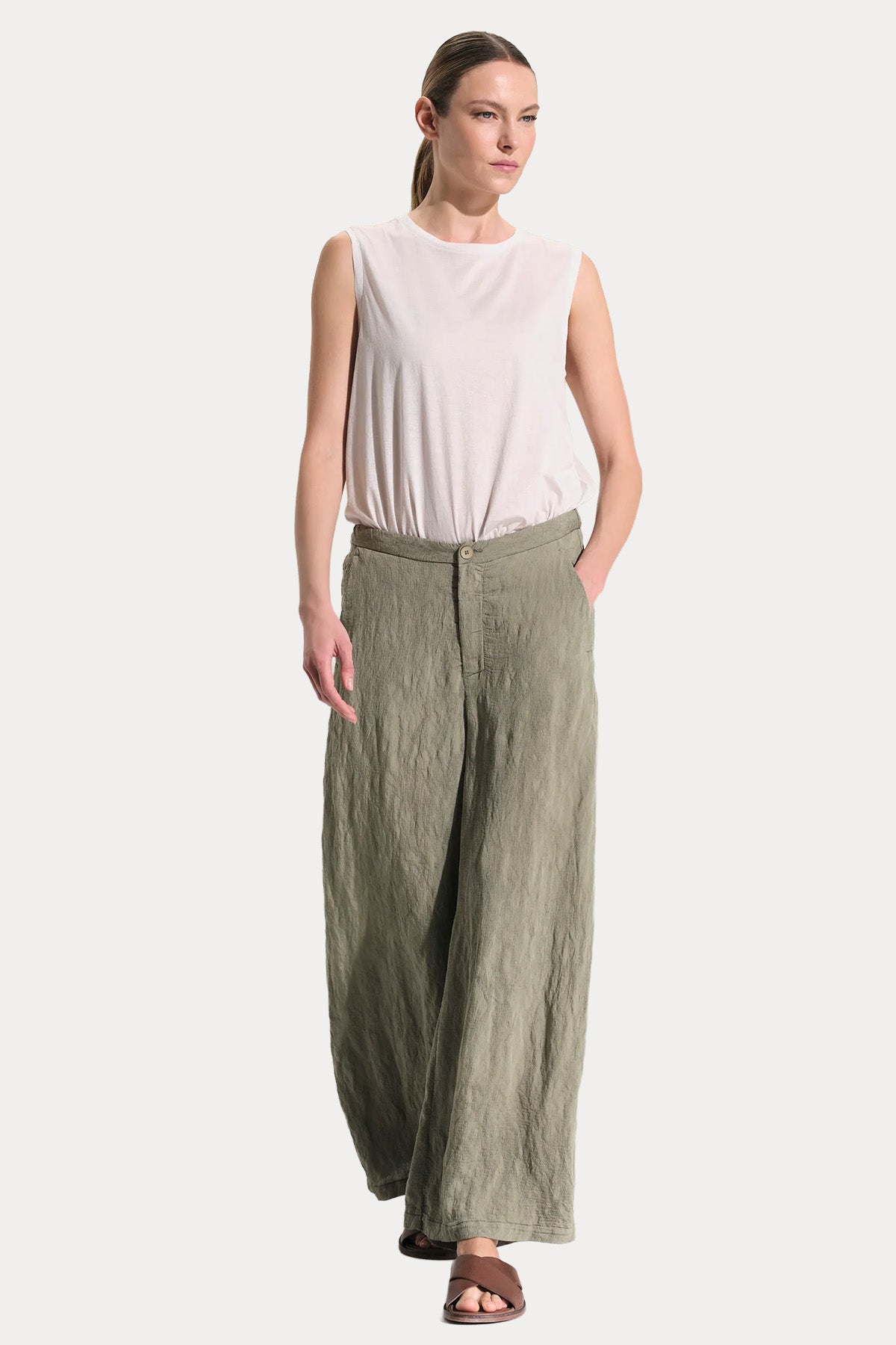 Transit Relaxed Fit Dokulu Keten Pantolon