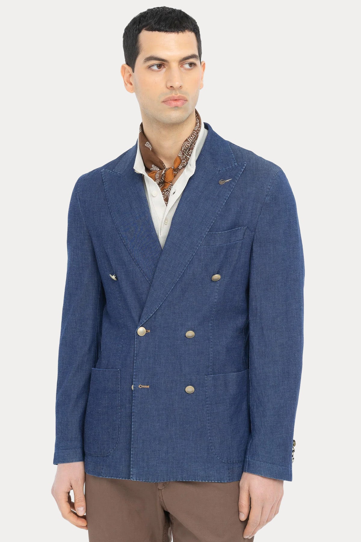 Paoloni Kruvaze Streç Denim Blazer Ceket-Ceket-Libas