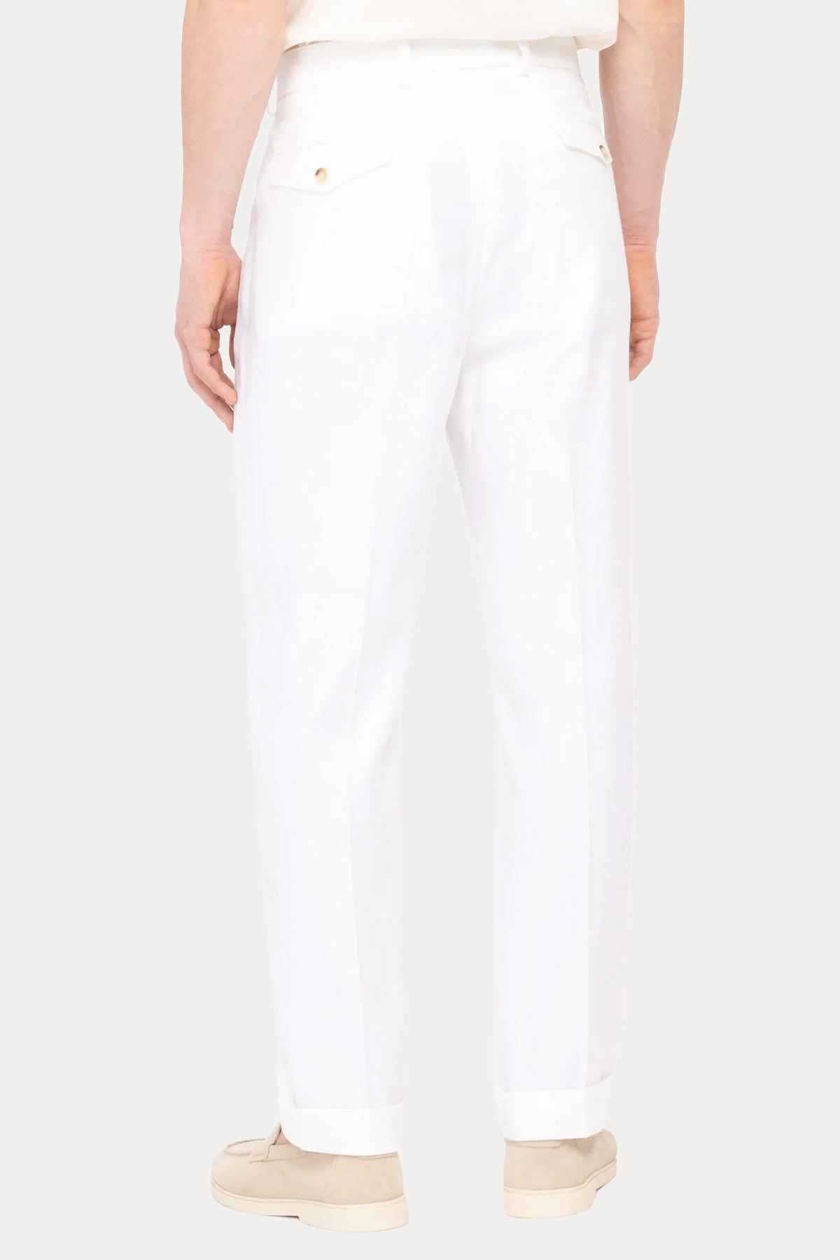 Paoloni Wide Fit Tek Pile Keten Pantolon-Pantolon-Libas