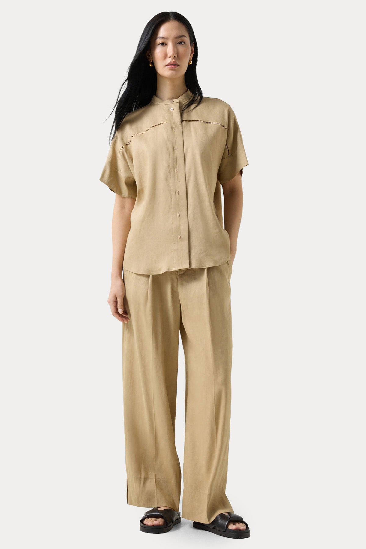 Bogner Cheryl Loose Fit Streç Keten Gömlek-Gömlek-Libas
