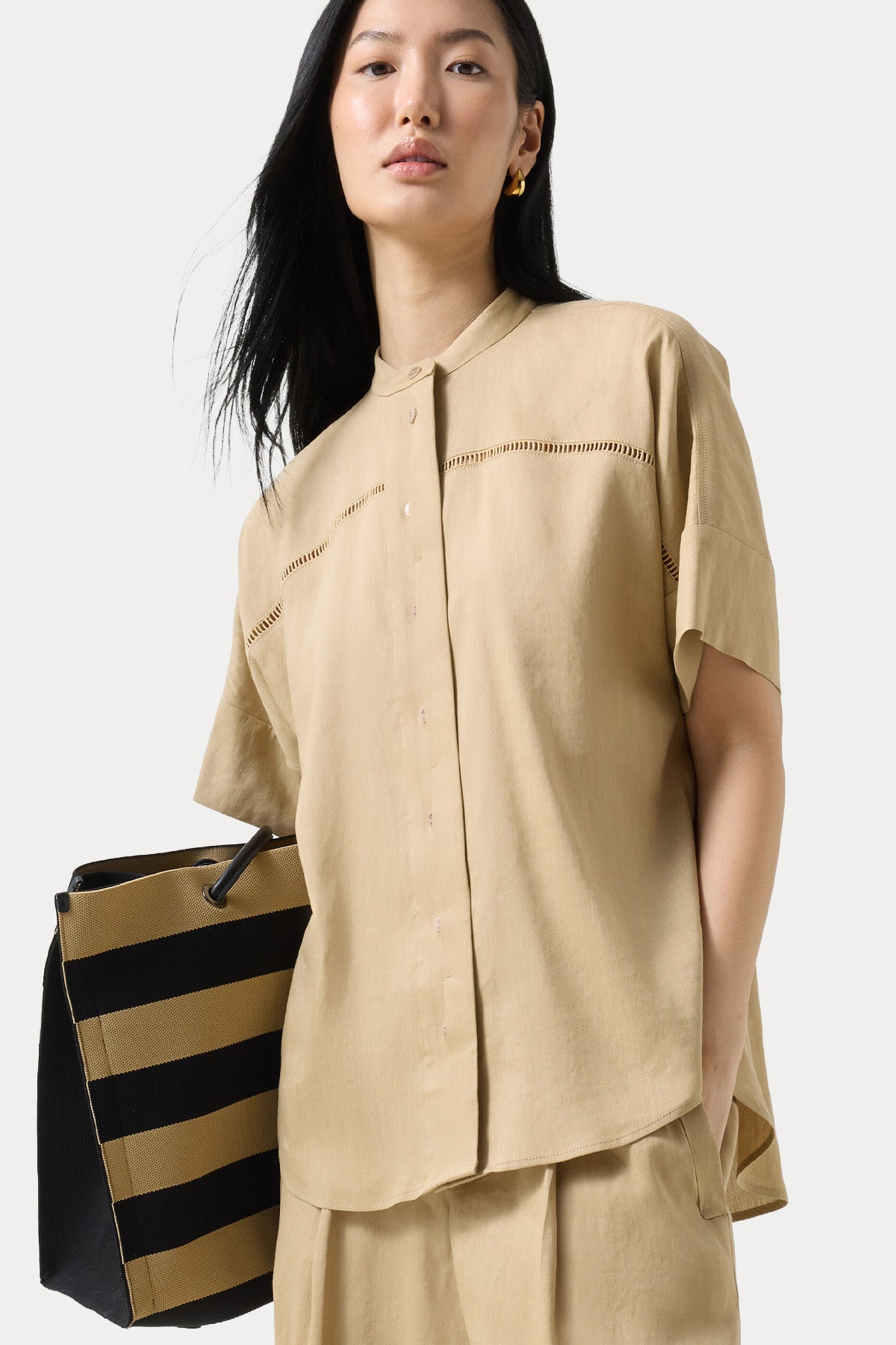 Bogner Cheryl Loose Fit Streç Keten Gömlek-Gömlek-Libas