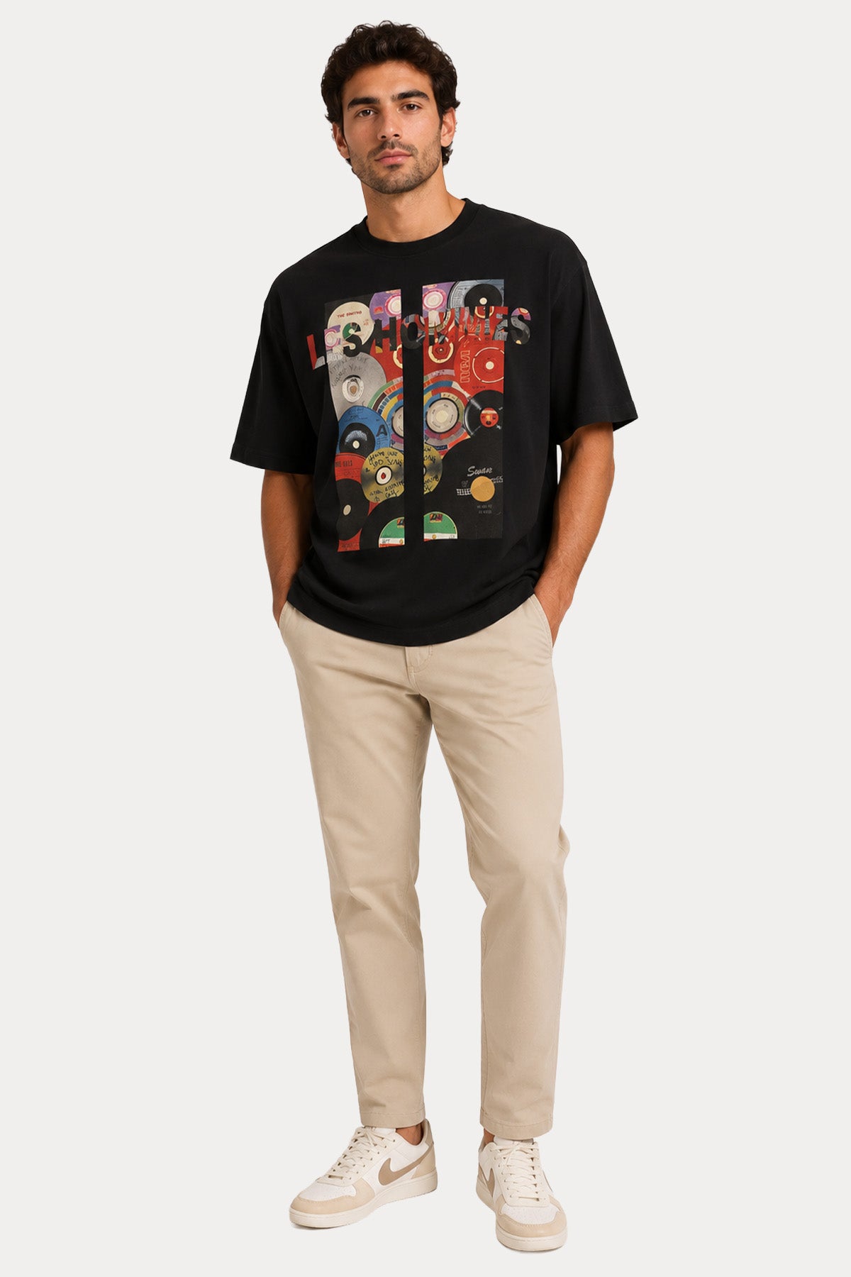 Les Hommes Geniş Kesim Logolu Desen Baskılı T-shirt