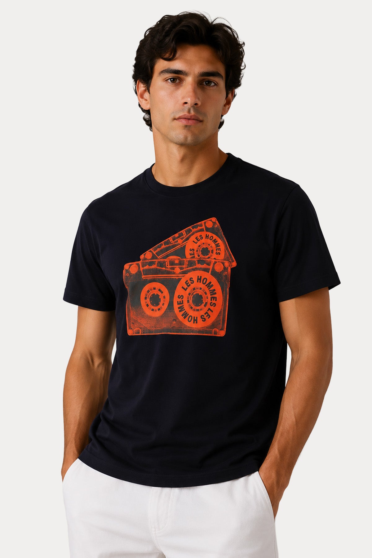 Les Hommes Logolu Desen Baskılı Yuvarlak Yaka T-shirt