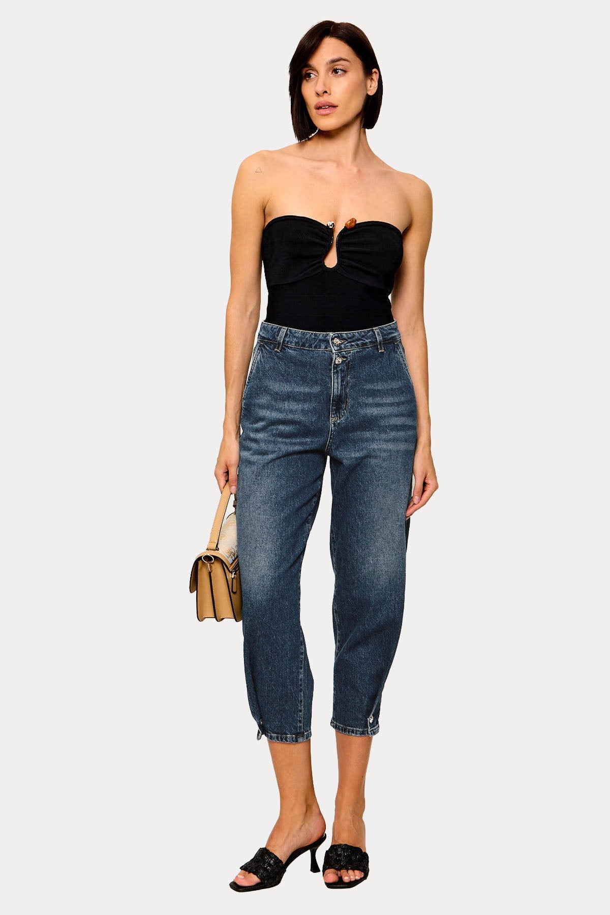 Liu Jo Balloon Fit Yüksek Belli Yıkamalı Crop Jeans