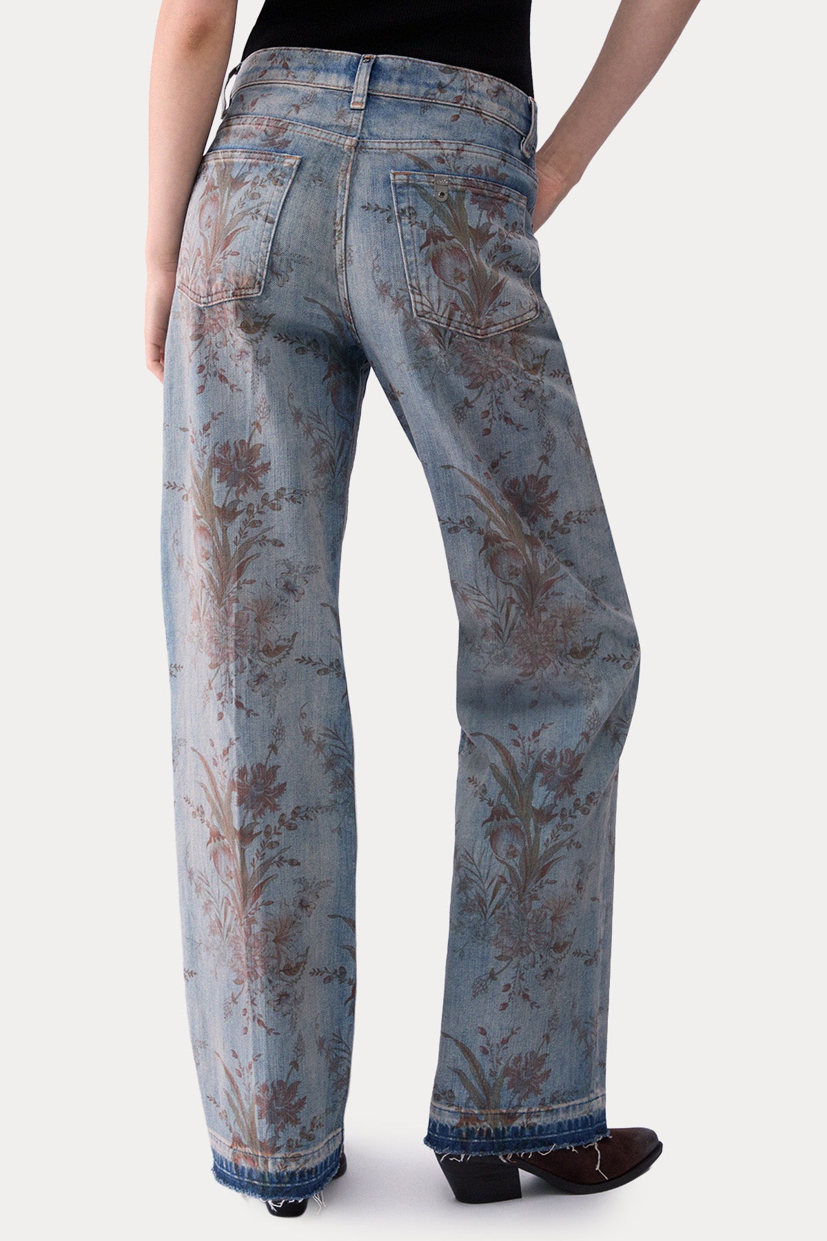 Liu Jo Wide Leg Çiçek Desenli Yıkamalı Jeans