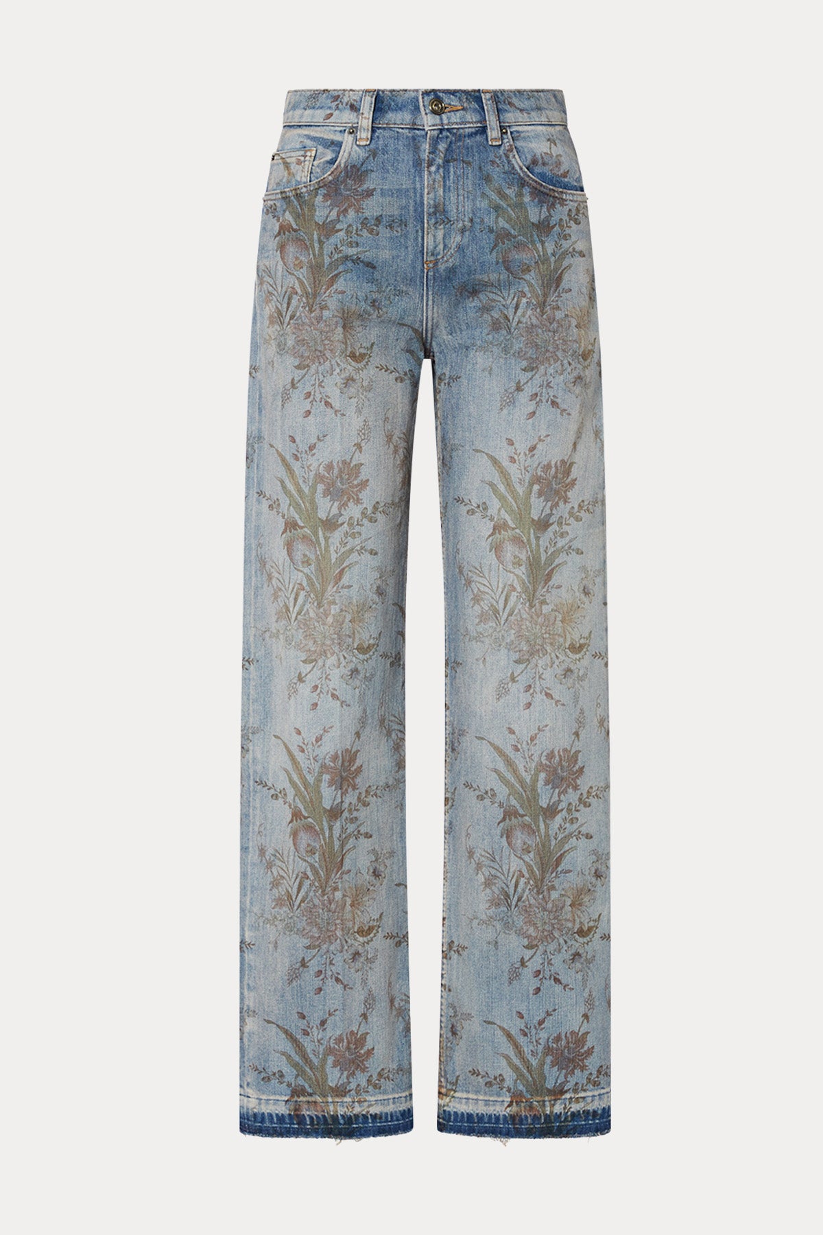 Liu Jo Wide Leg Çiçek Desenli Yıkamalı Jeans