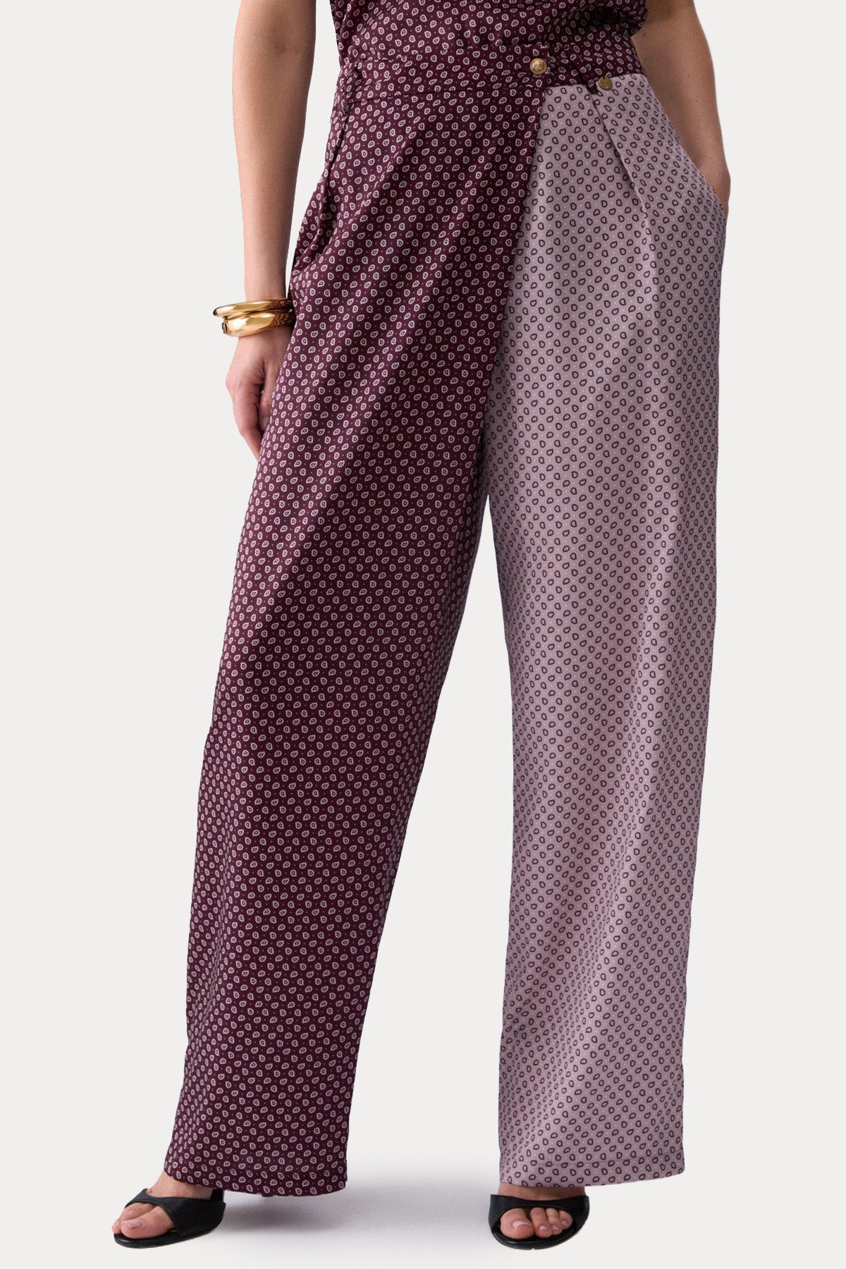 Liu Jo Wide Leg Mikro Şal Desenli Tek Pile Pantolon