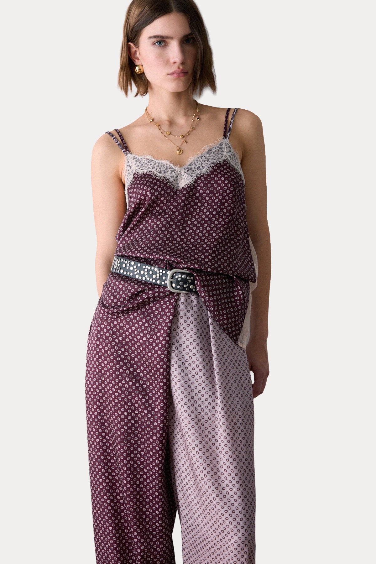Liu Jo Wide Leg Mikro Şal Desenli Tek Pile Pantolon