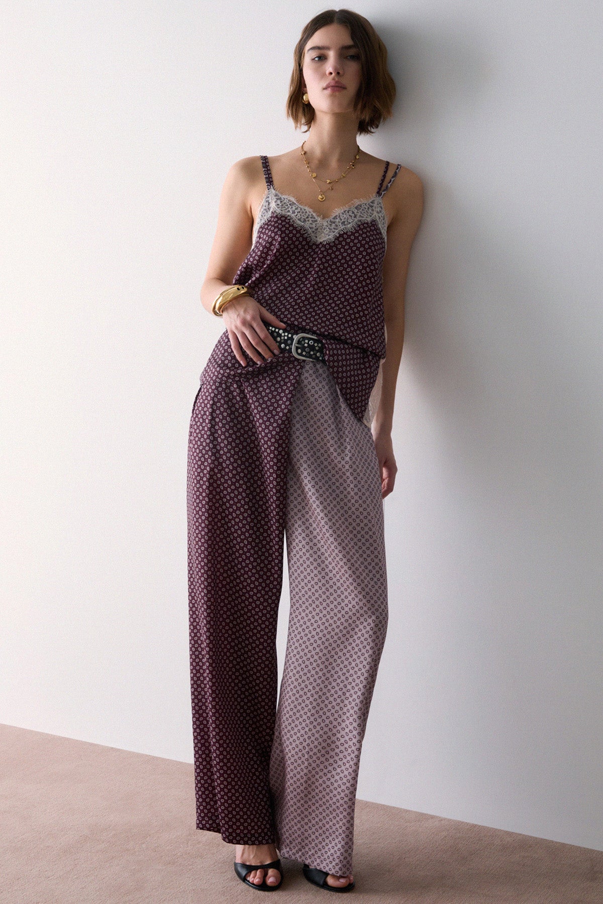 Liu Jo Wide Leg Mikro Şal Desenli Tek Pile Pantolon