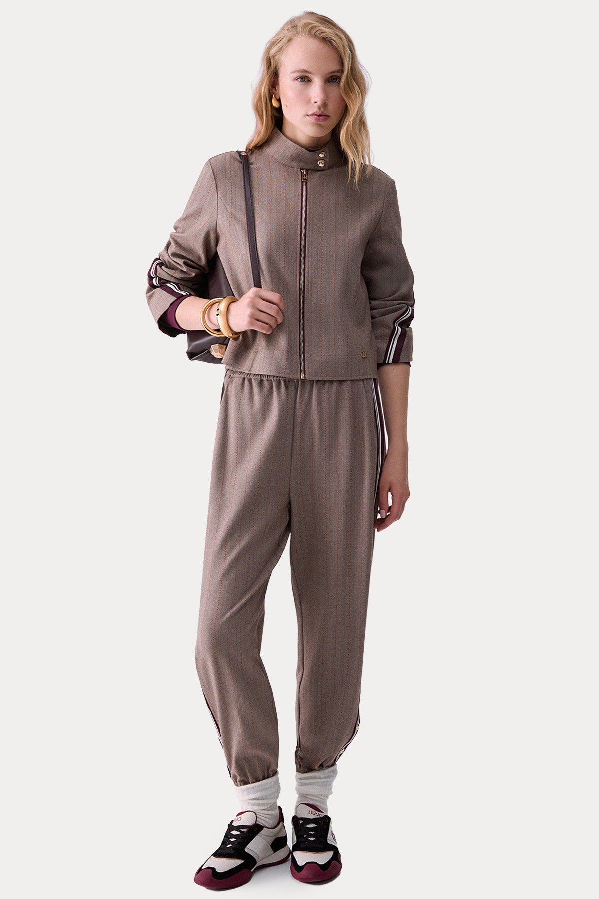 Liu Jo Regular Fit Balıksırtı Şerit Desenli Streç Ceket Pantolon Set