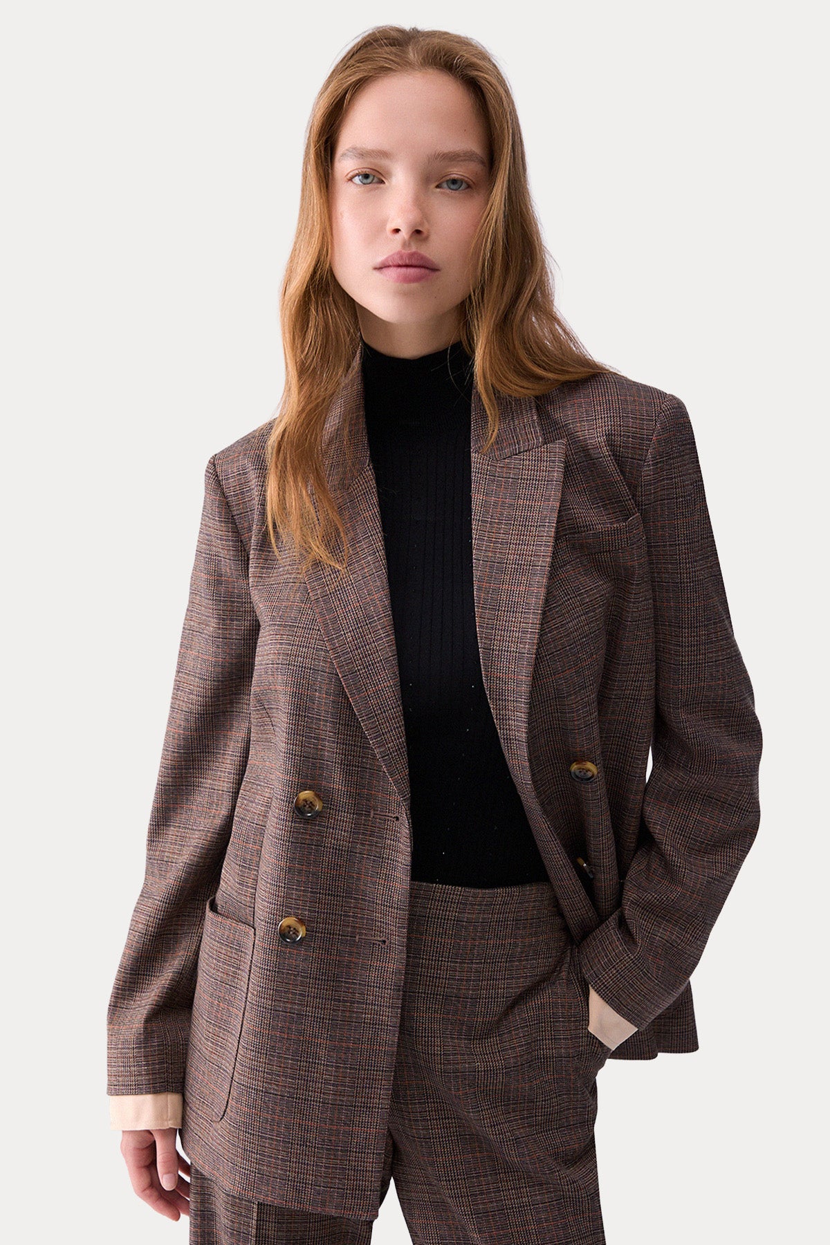 Liu Jo Regular Fit Ekose Desenli Kruvaze Blazer Ceket