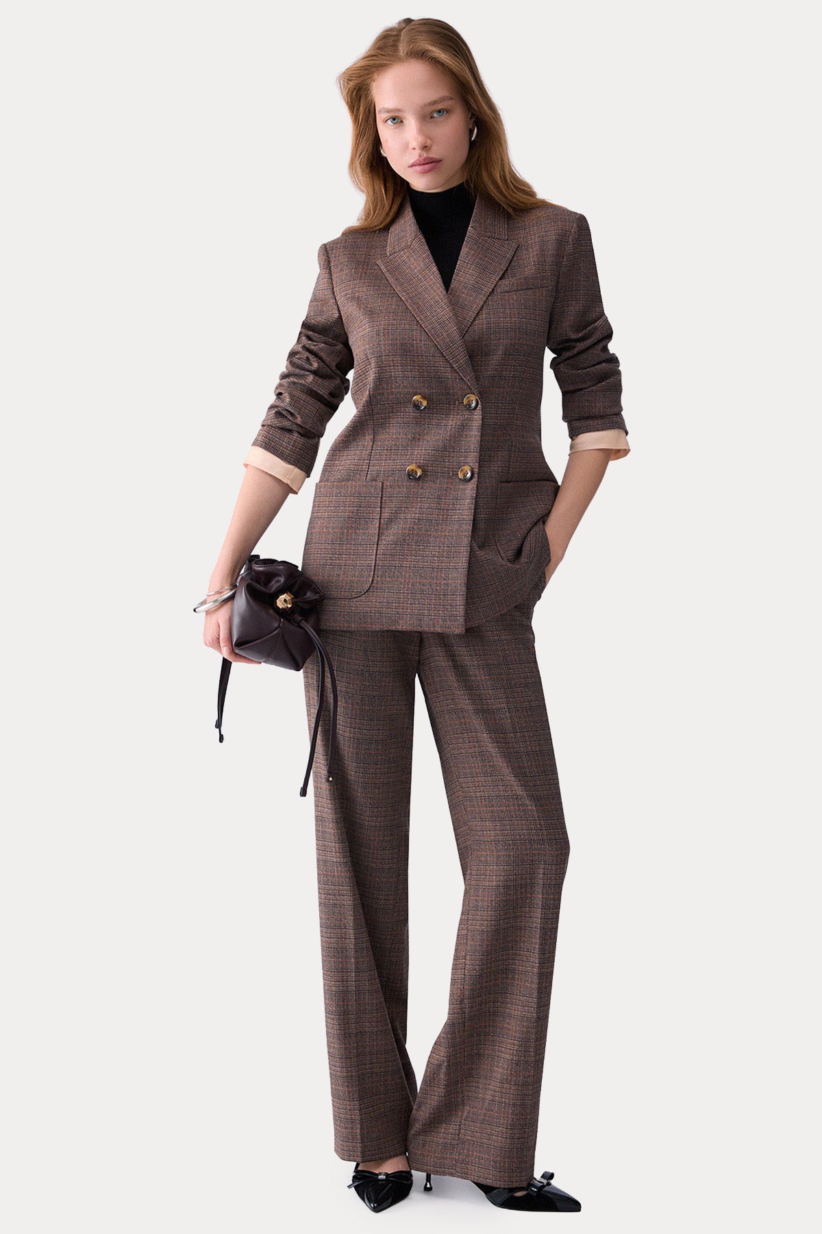 Liu Jo Regular Fit Ekose Desenli Kruvaze Blazer Ceket