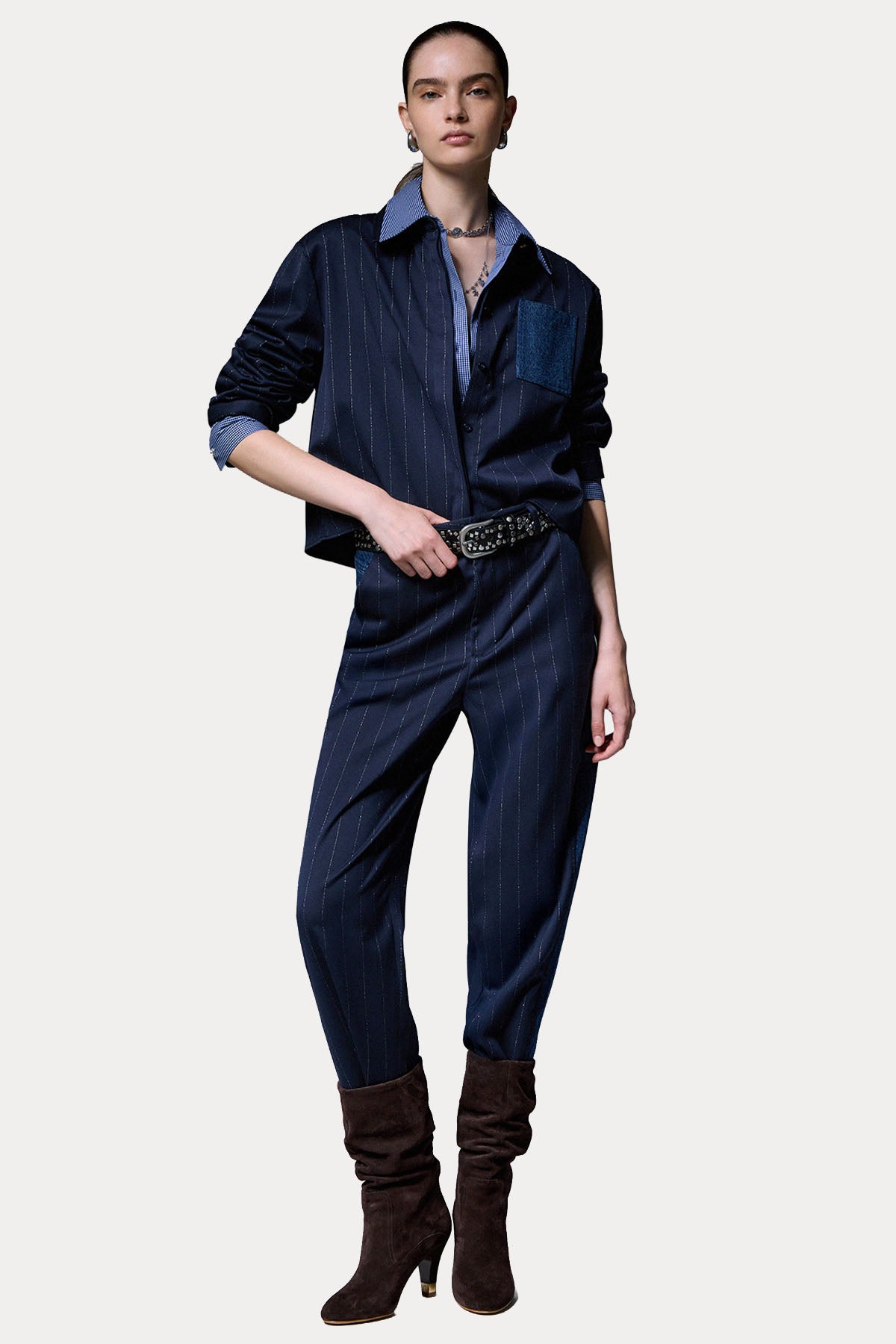 Liu Jo Balloon Fit Denim Detaylı Çizgili Pantolon